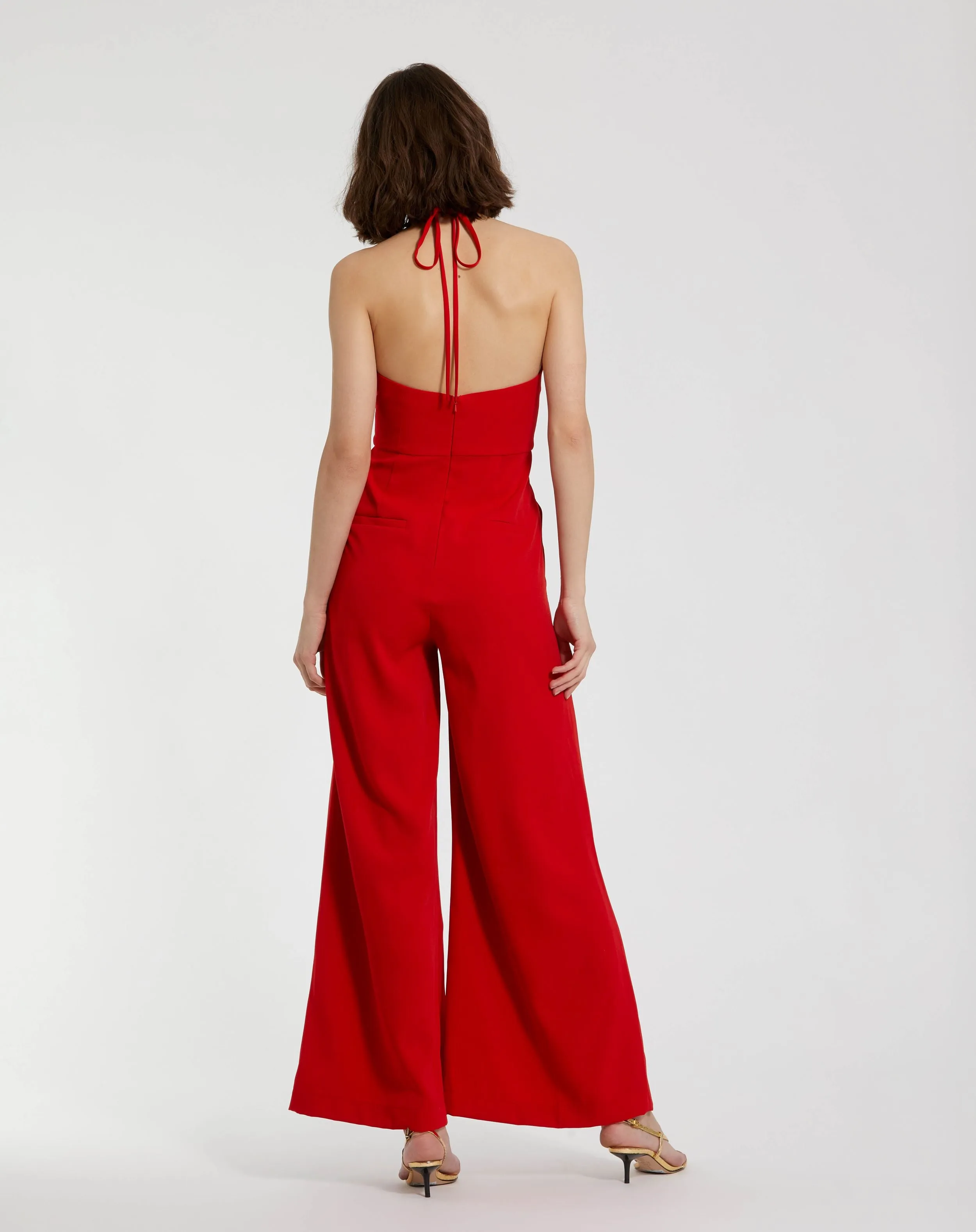 Red Halter Neck Crepe Jumpsuit With Flower sold by Mac Duggal product image thumbnail 4