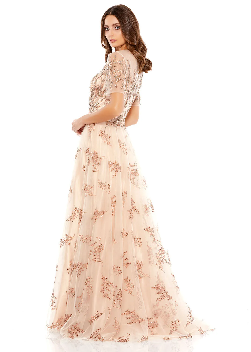 Pink Embellished Illusion Short Sleeve A Line Gown sold by Mac Duggal product image thumbnail 3