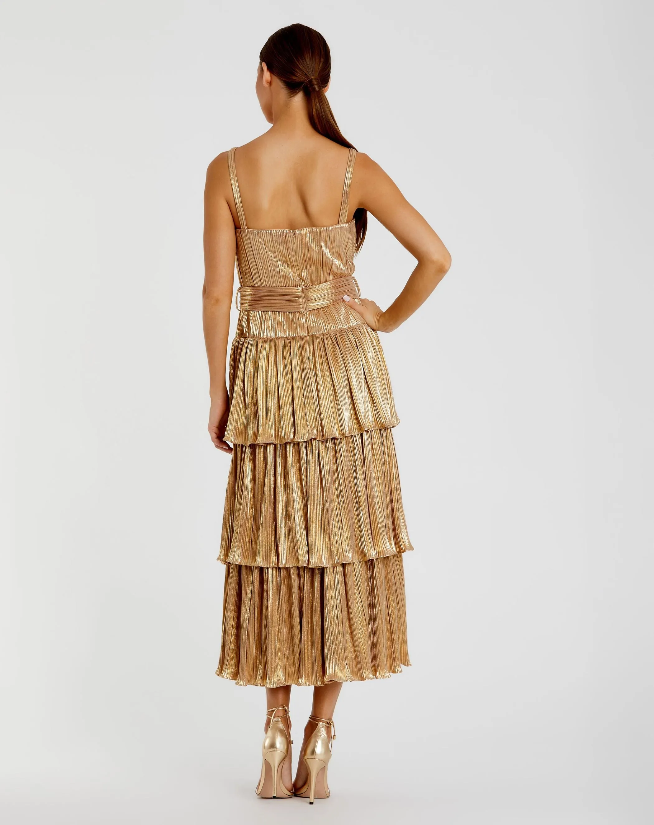 Dark Gold Ruffle Tiered Buckle Detail Dress - FINAL SALE sold by Mac Duggal product image thumbnail 3