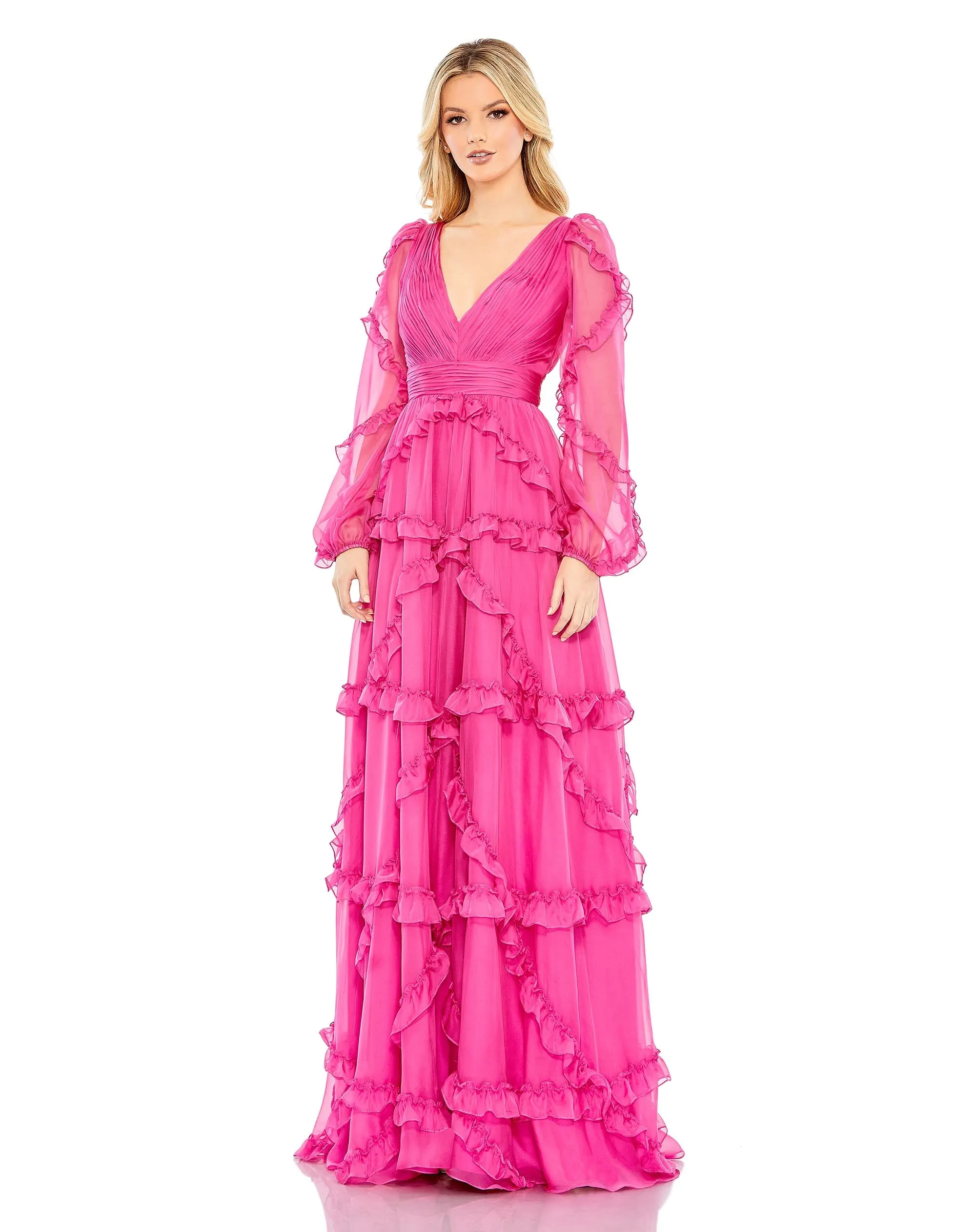Cascading Ruffle Puff Sleeve A Line Gown sold by Mac Duggal product image thumbnail 4