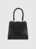 Black Buckled Mini Croco Leather Handbag with Detachable Strap sold by Mac Duggal