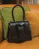 Black Buckled Mini Croco Leather Handbag with Detachable Strap sold by Mac Duggal