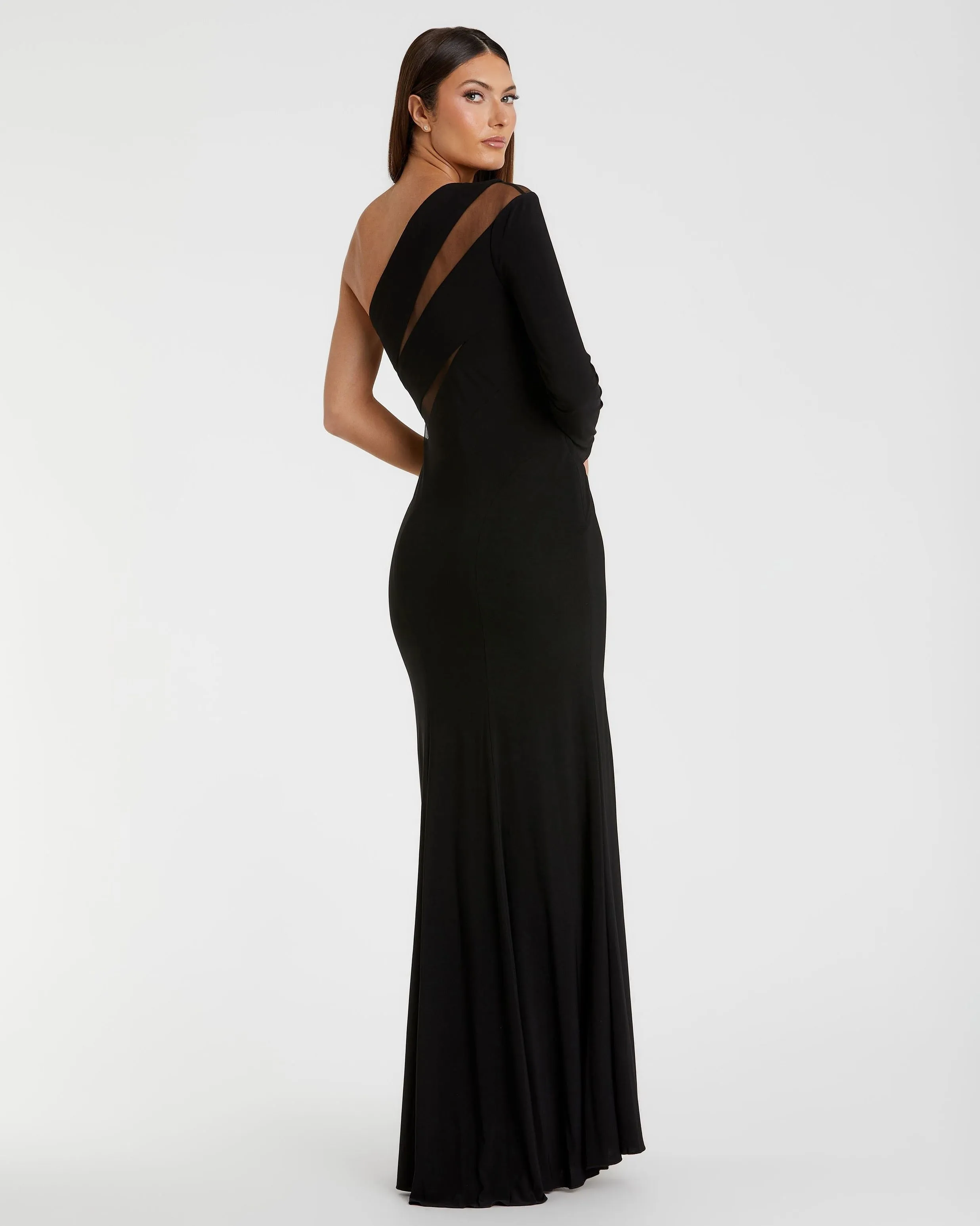 Black Jersey One Shoulder Illusion Cut Out Gown sold by Mac Duggal product image thumbnail 3