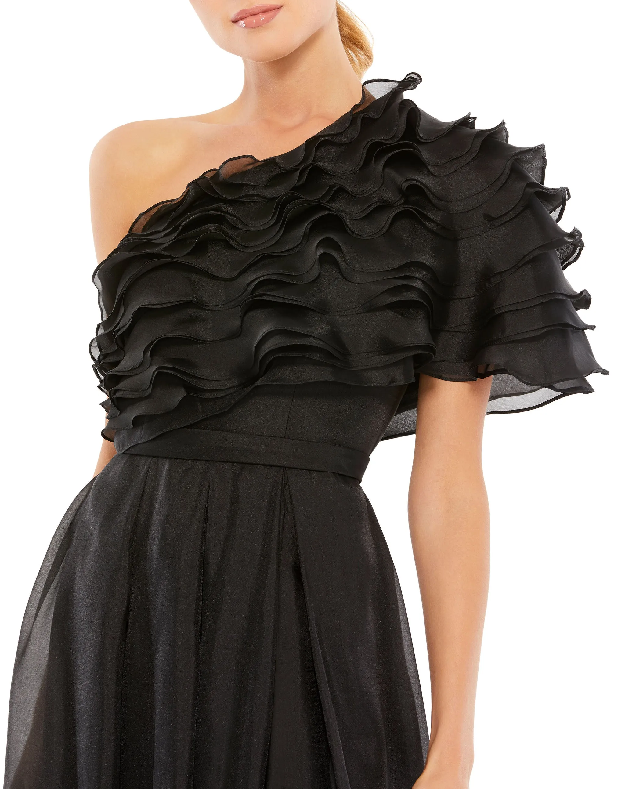 Black Ruffle Layered One Shoulder Gown sold by Mac Duggal product image thumbnail 2