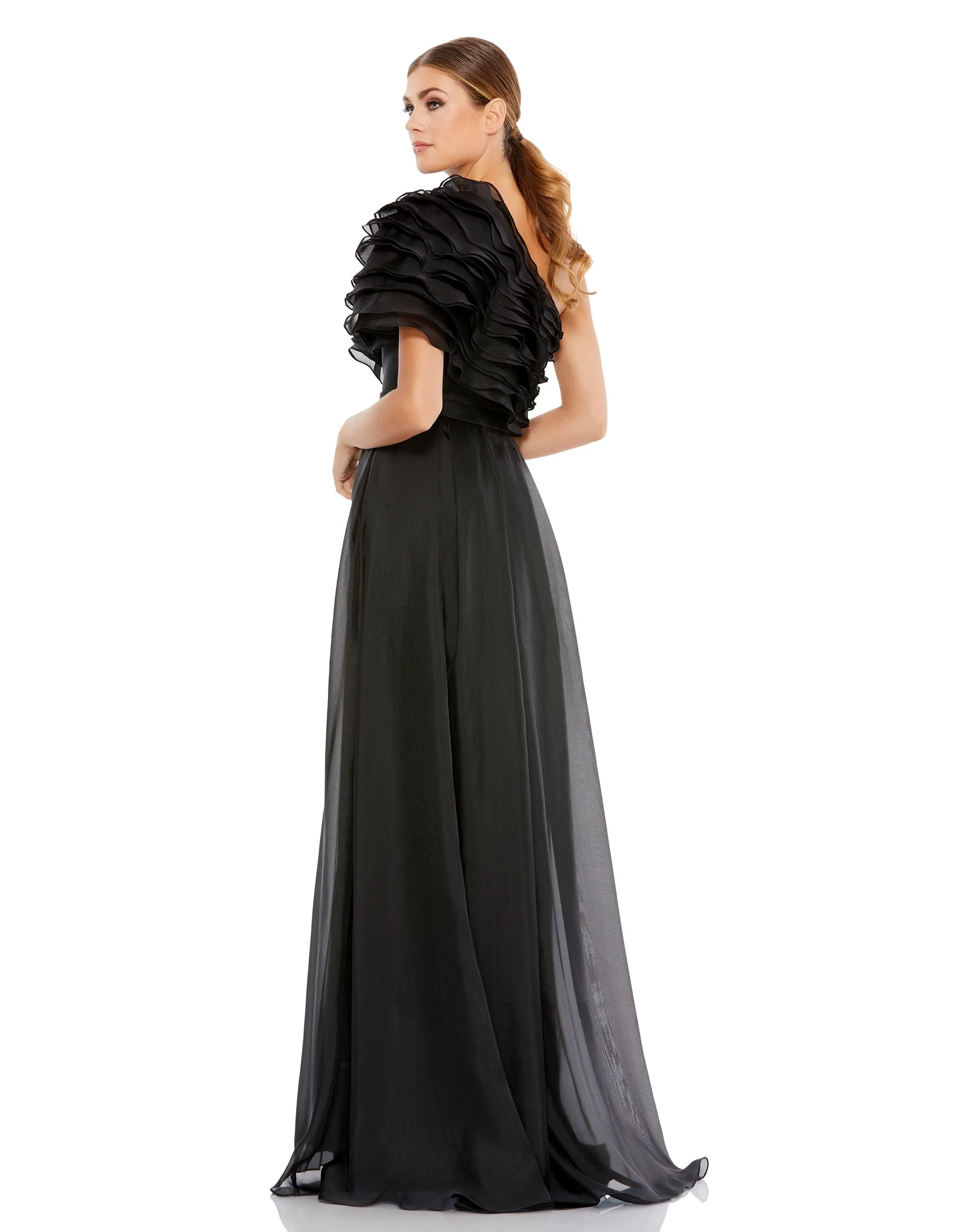 Black Ruffle Layered One Shoulder Gown sold by Mac Duggal product image thumbnail 3