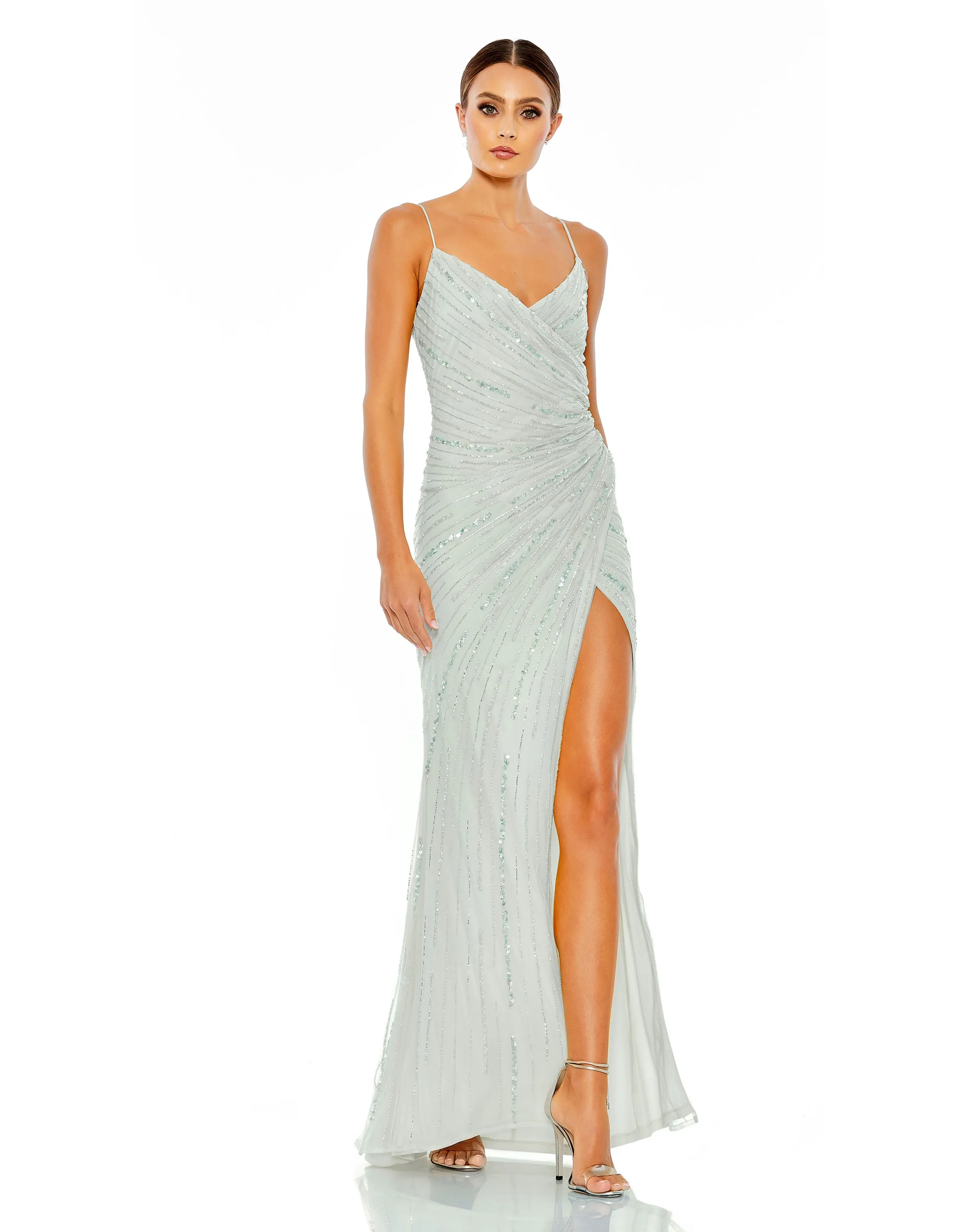 Blue Beaded Sleeveless Faux Wrap Gown sold by Mac Duggal