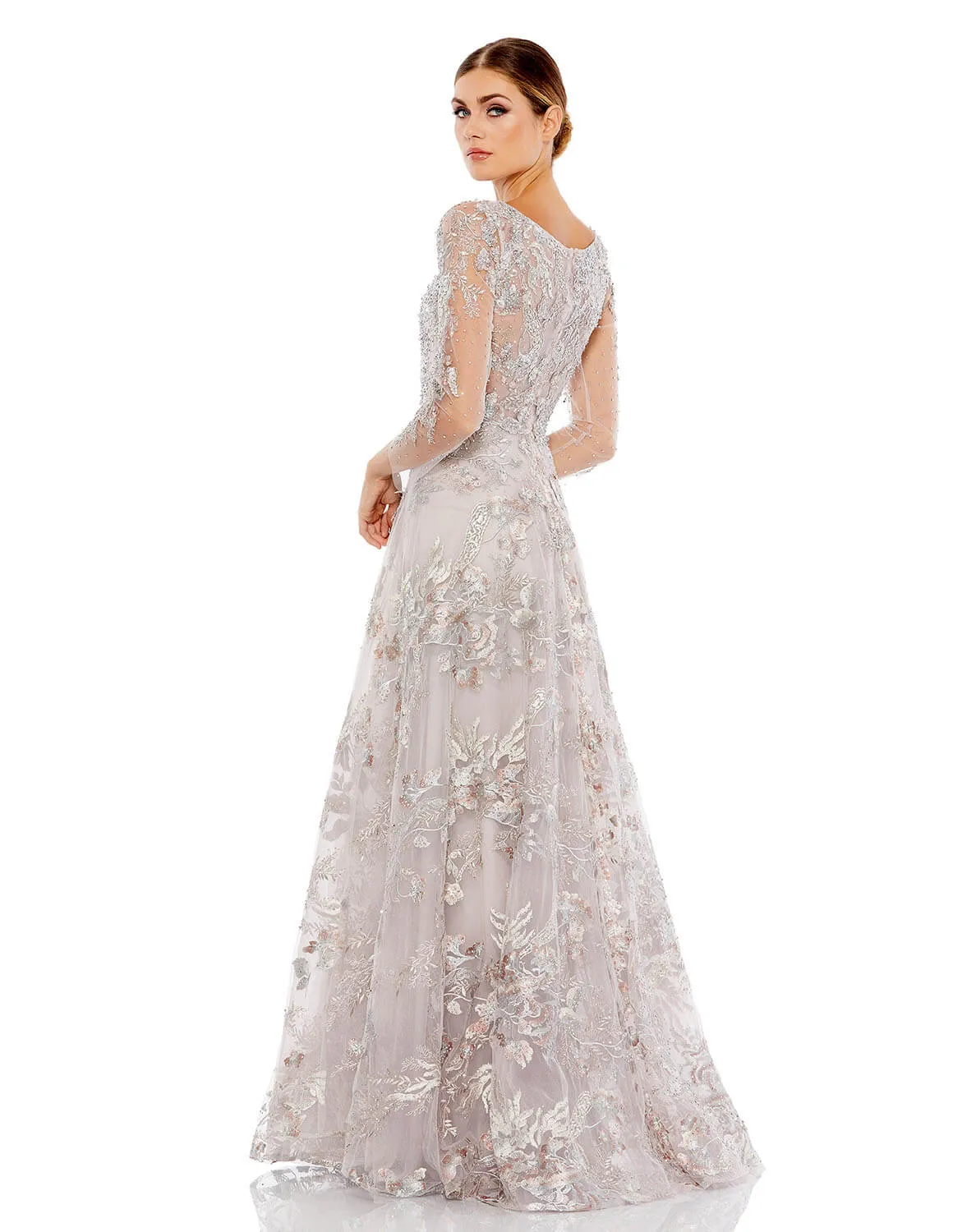 Purple Embroidered Illusion Long Sleeve A Line Gown sold by Mac Duggal product image thumbnail 3