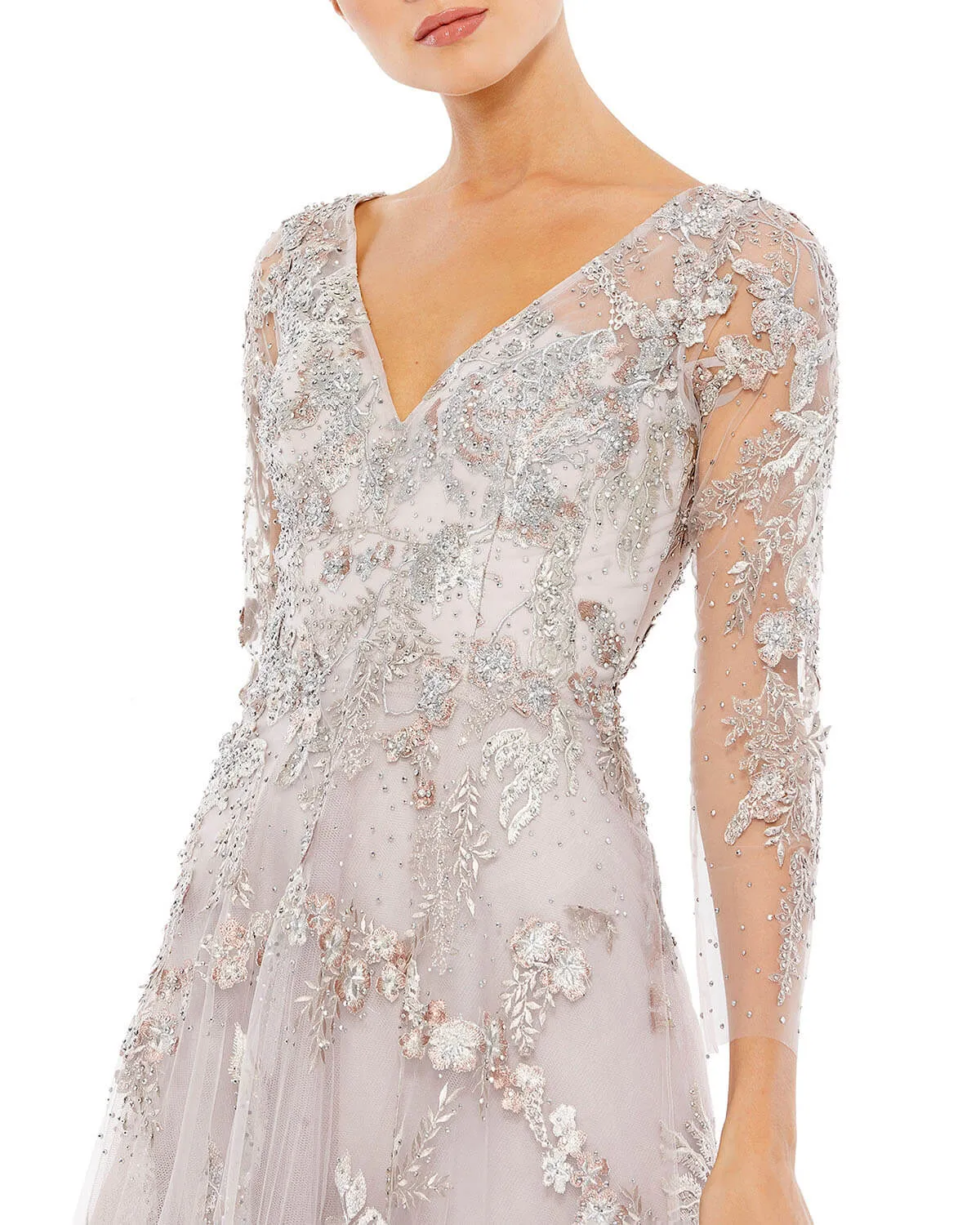 Purple Embroidered Illusion Long Sleeve A Line Gown sold by Mac Duggal product image thumbnail 2