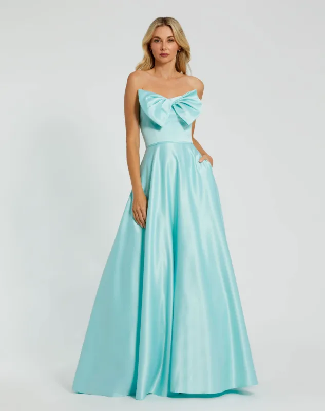 Blue Strapless A-Line Bow Ballgown sold by Mac Duggal