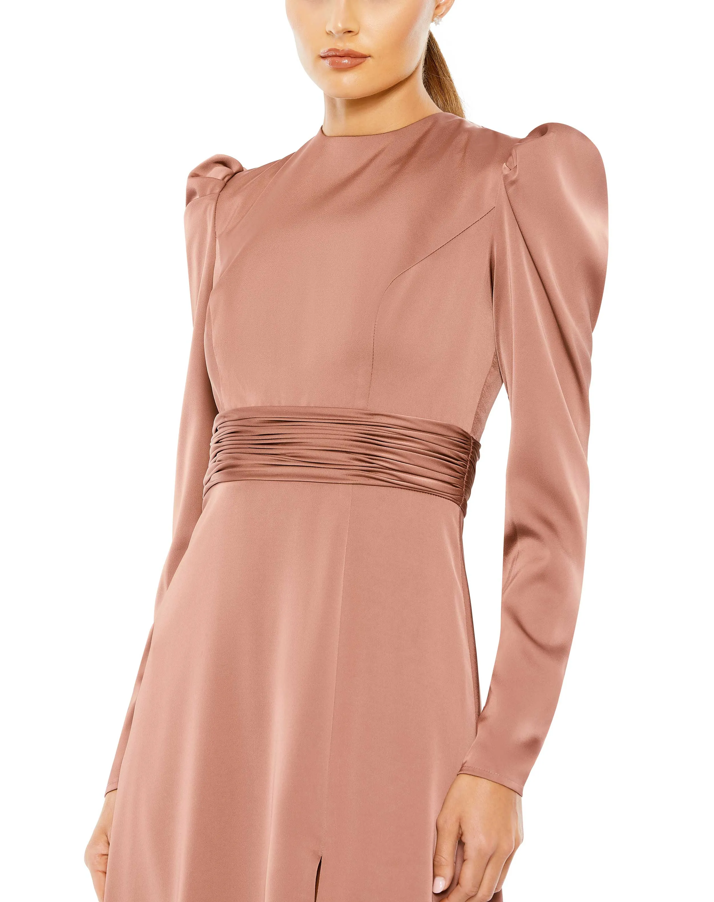 Pink High Neck Long Sleeve Midi Dress sold by Mac Duggal product image thumbnail 3