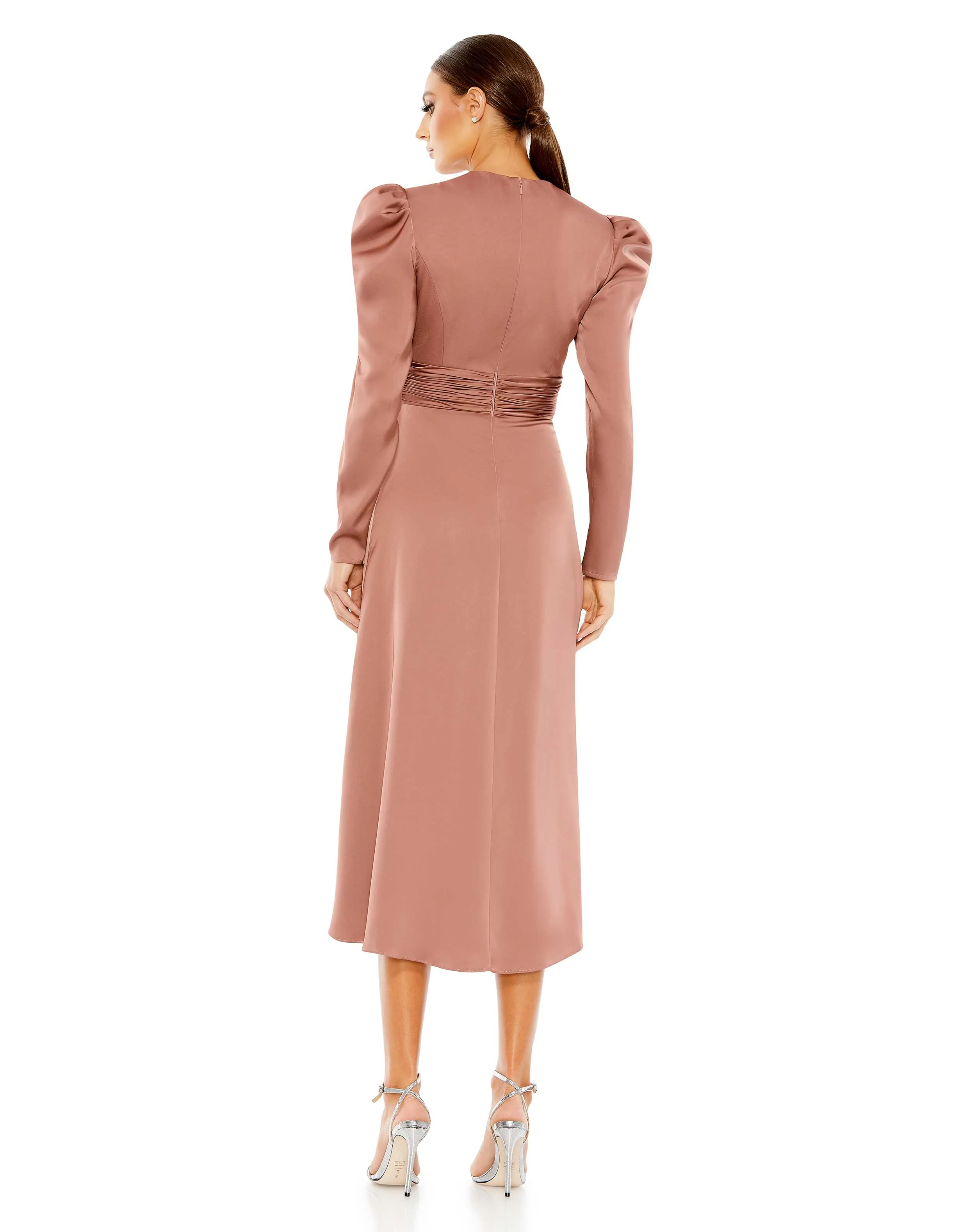 Pink High Neck Long Sleeve Midi Dress sold by Mac Duggal product image thumbnail 4