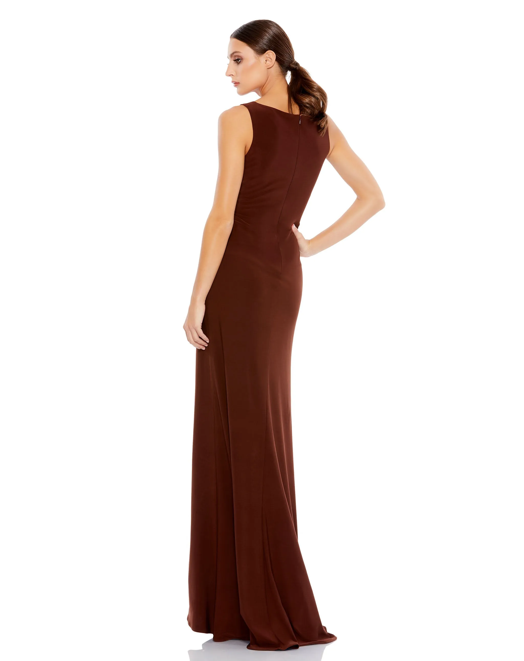Brown Ruched Stretch Jersey V-Neck Gown sold by Mac Duggal product image thumbnail 2