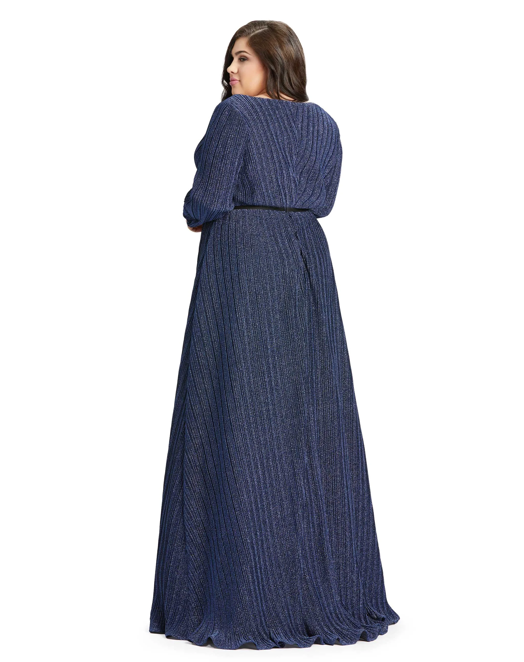 Navy Shimmering V-Neck Evening Gown (Plus) sold by Mac Duggal product image thumbnail 3