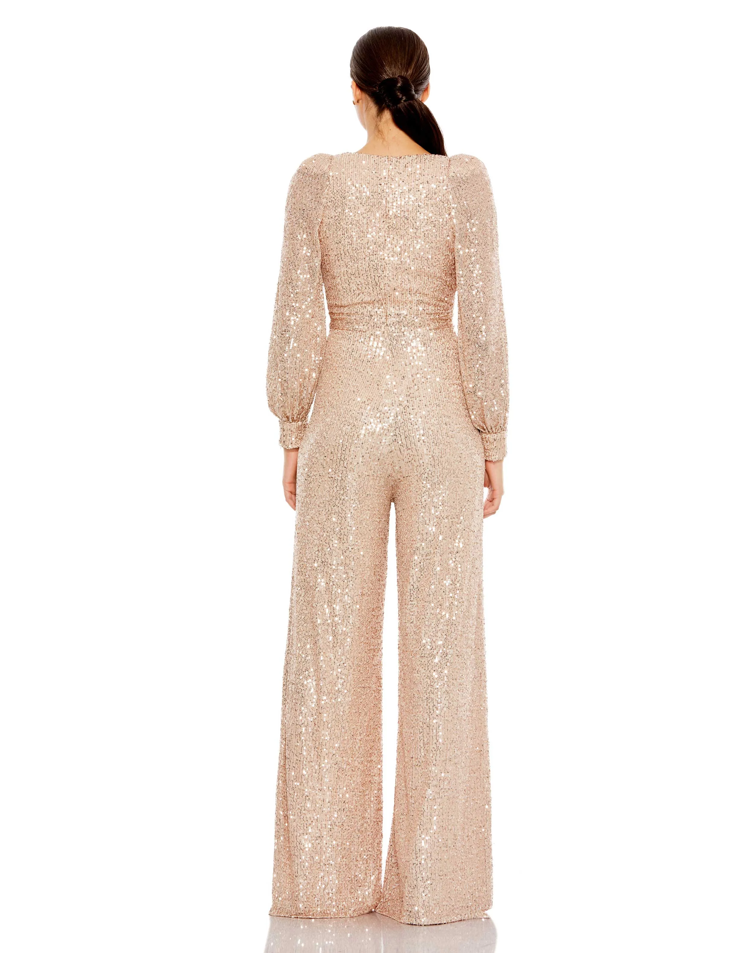 Sequined V Neck Bishop Sleeve Jumpsuit sold by Mac Duggal product image thumbnail 5