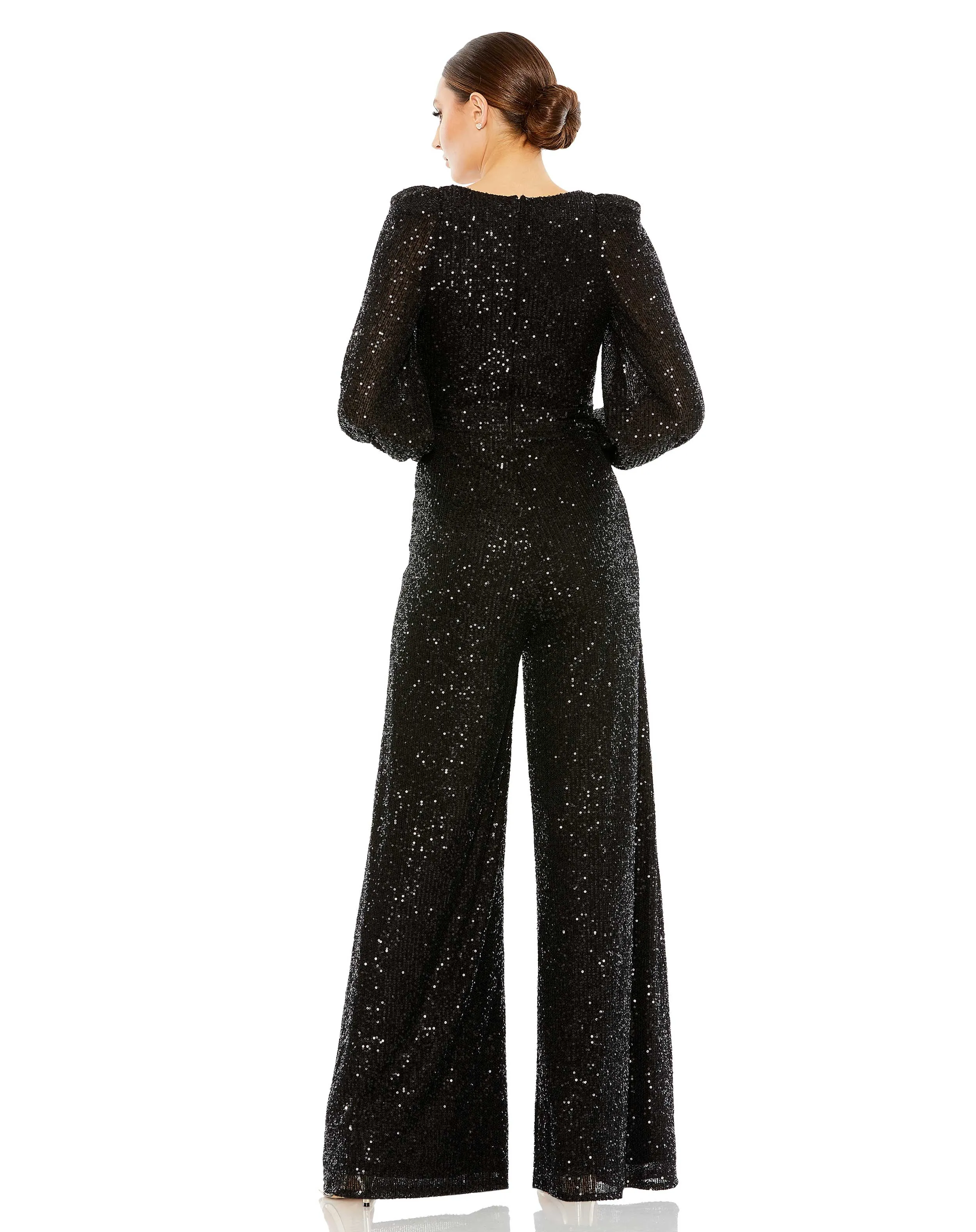 Sequined V Neck Bishop Sleeve Jumpsuit sold by Mac Duggal product image thumbnail 2