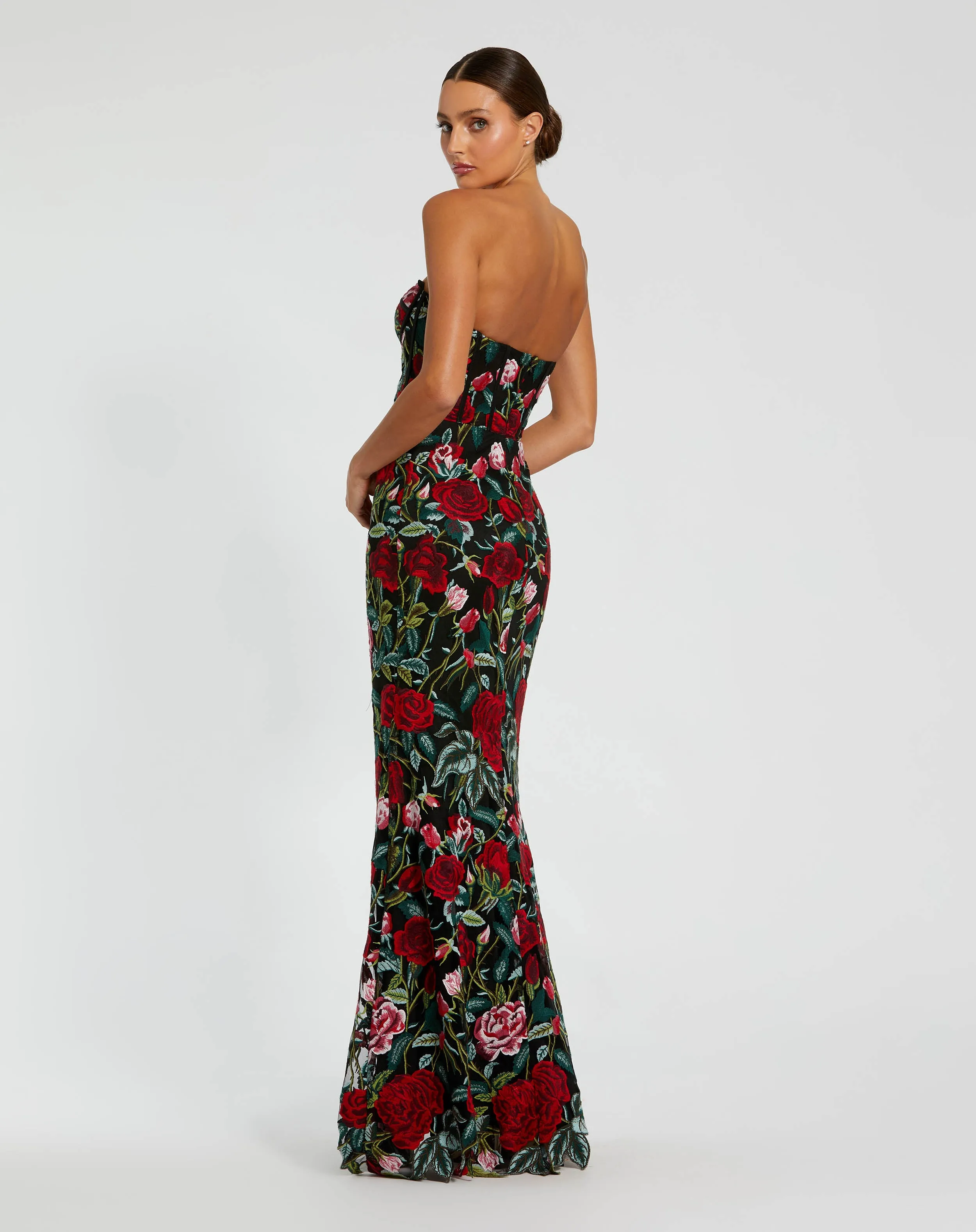 Black Sheer Bustier Top Floral Applique Gown sold by Mac Duggal product image thumbnail 3