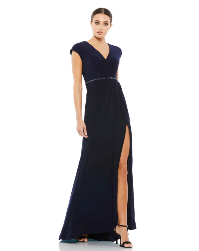 Faux Wrap V-Neck Cap Sleeve Gown sold by Mac Duggal
