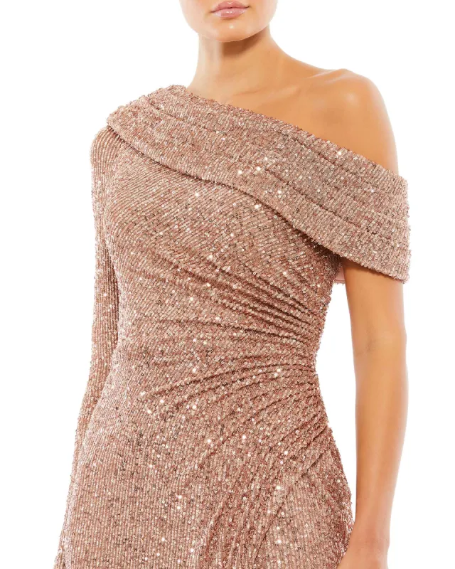 Green Sequined Drop Shoulder Faux Wrap Gown sold by Mac Duggal