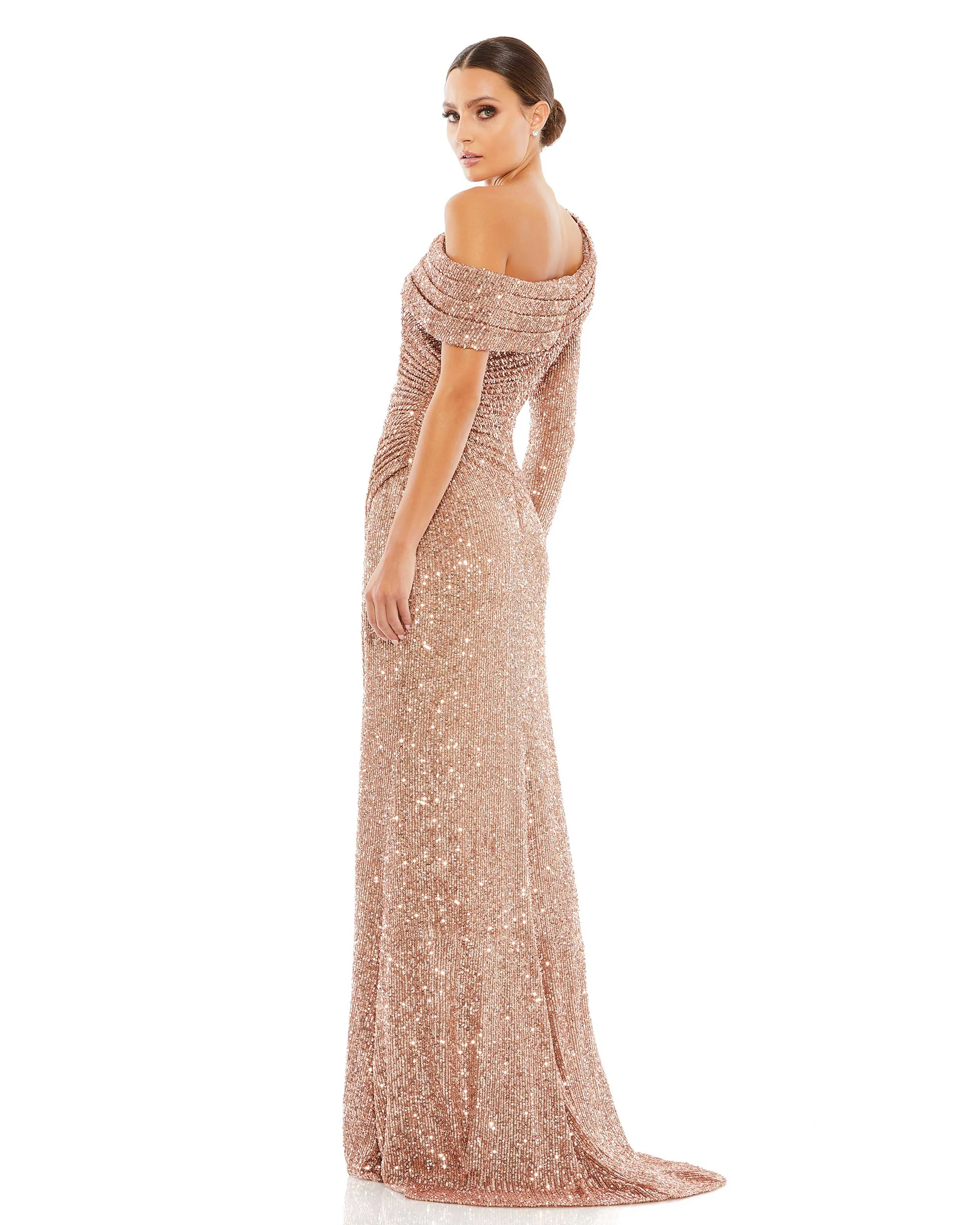 Green Sequined Drop Shoulder Faux Wrap Gown sold by Mac Duggal product image thumbnail 3