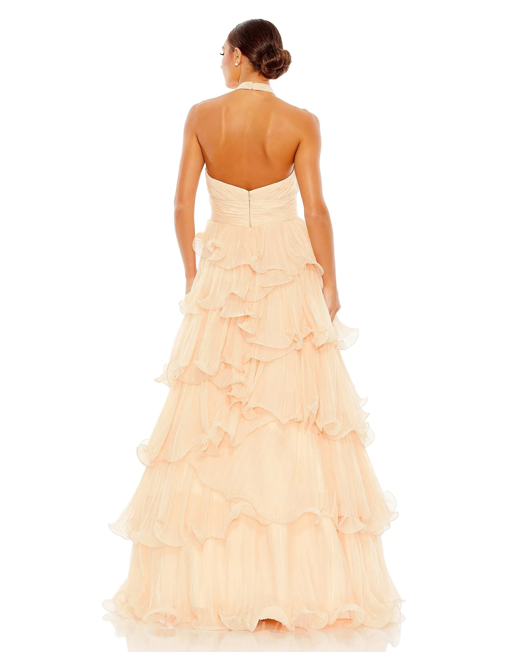 Pleated Ruffle Tiered Cross Halter Neck Ballgown sold by Mac Duggal product image thumbnail 2