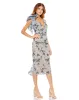 Multicolor Floral Embellished V-neck Midi Dress with Shoulder Bow sold by Mac Duggal