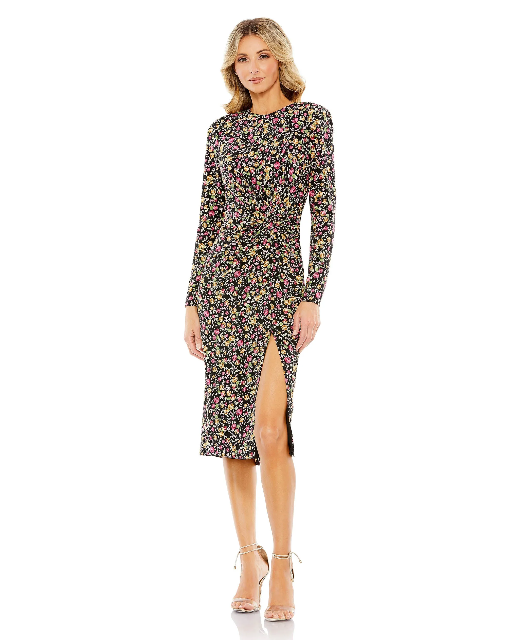 Black Floral Long Sleeve Midi Dress sold by Mac Duggal