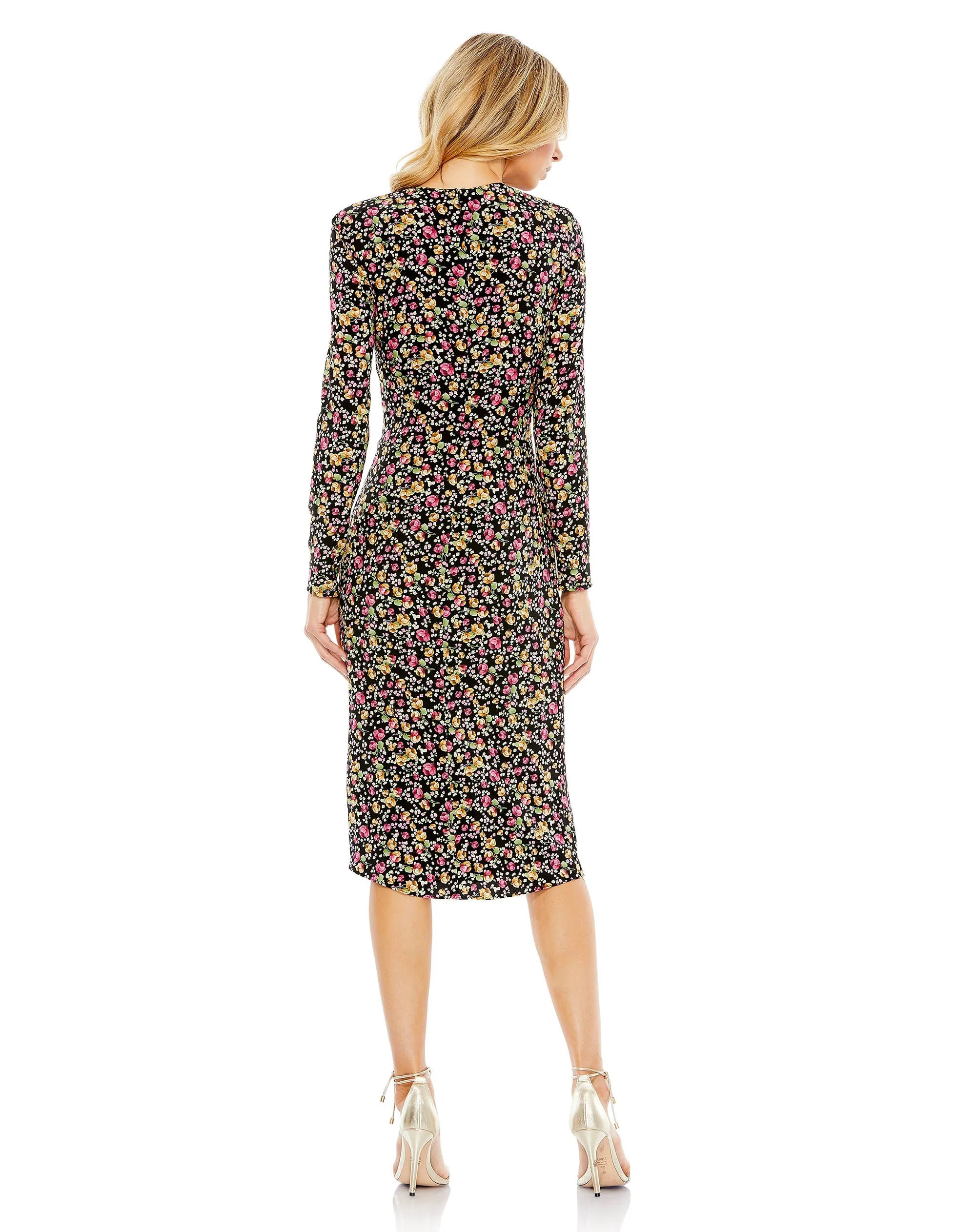 Black Floral Long Sleeve Midi Dress sold by Mac Duggal product image thumbnail 3