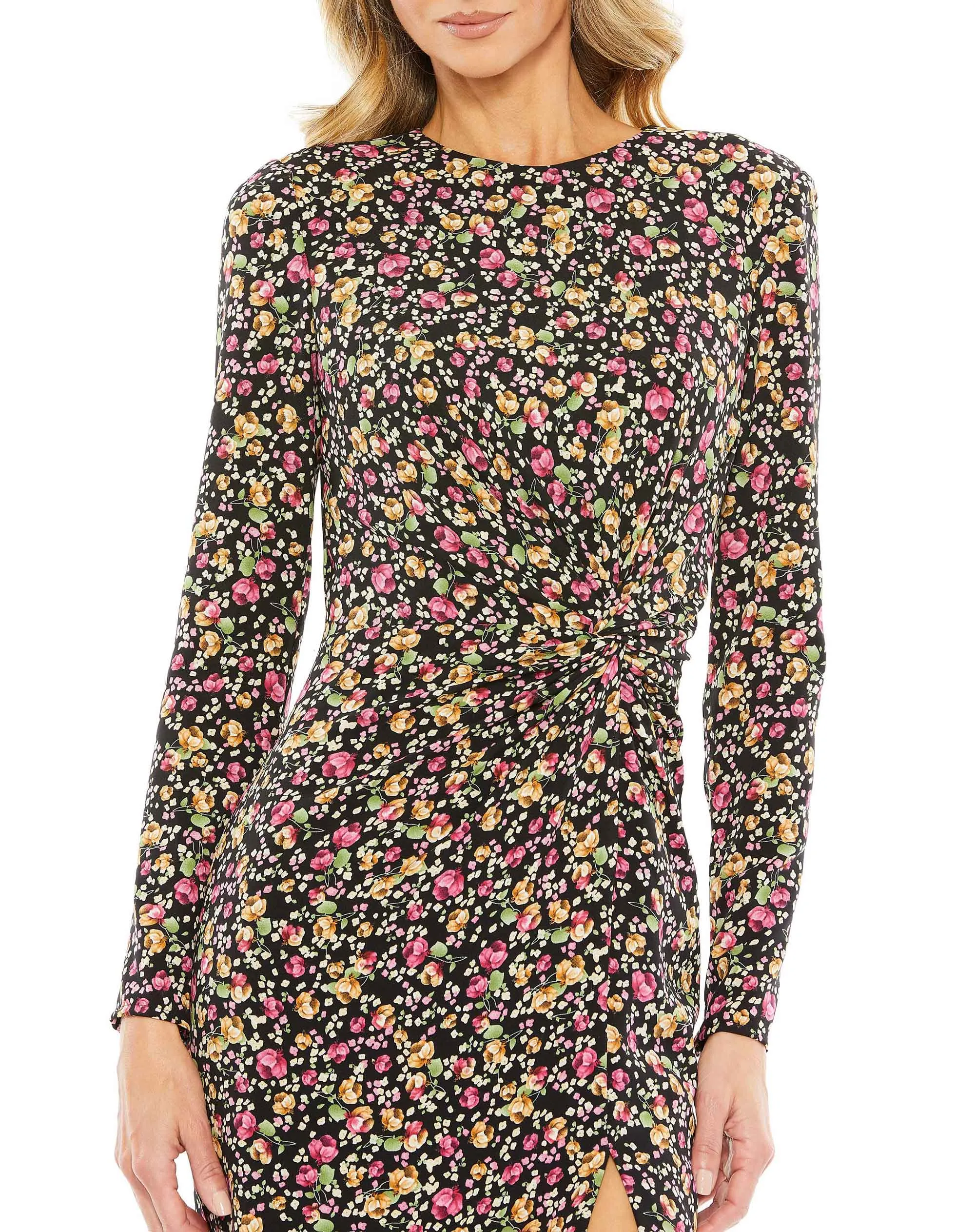 Black Floral Long Sleeve Midi Dress sold by Mac Duggal product image thumbnail 2