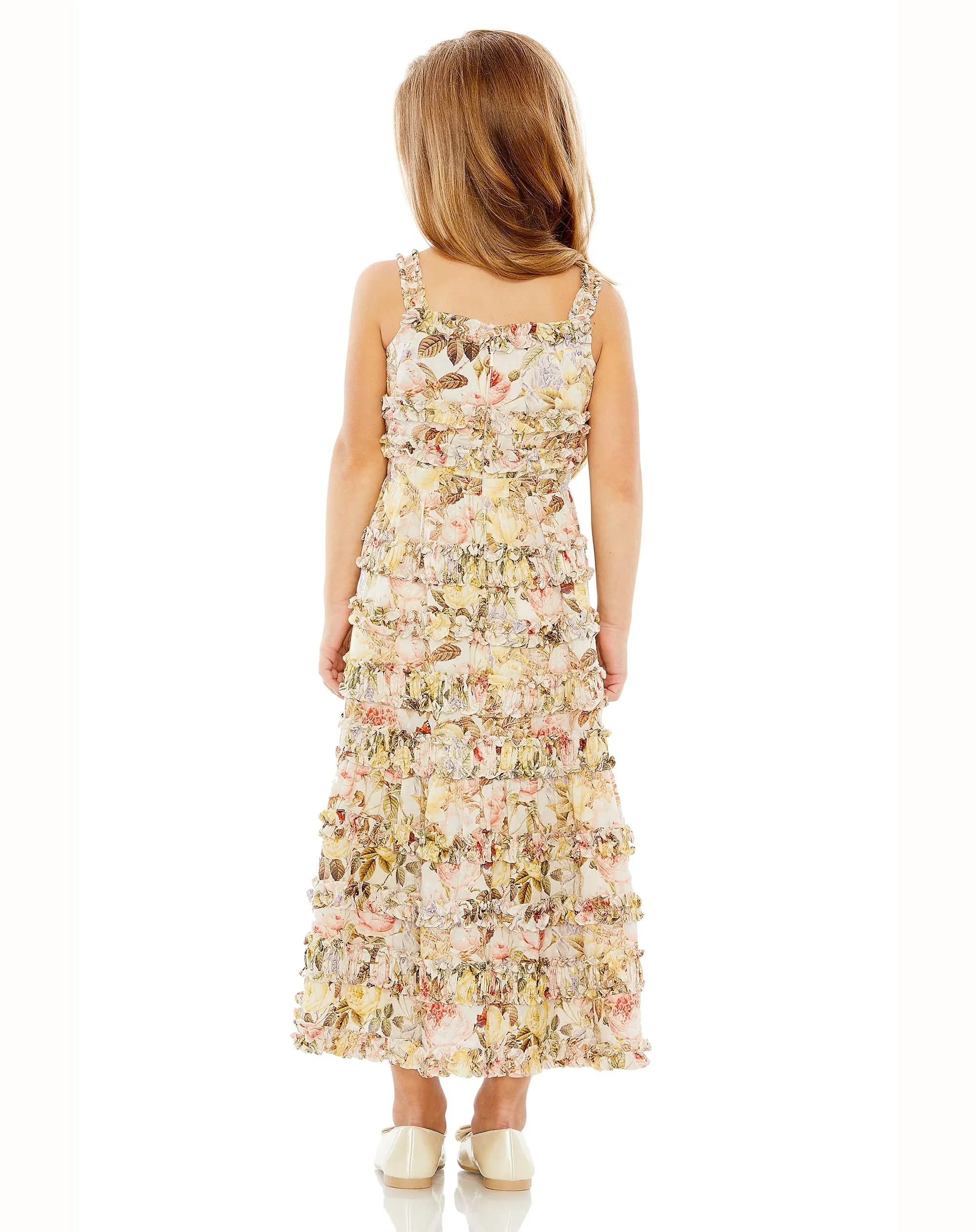 Beige Girls Floral Print Ruffle Tiered Midi Dress sold by Mac Duggal product image thumbnail 2