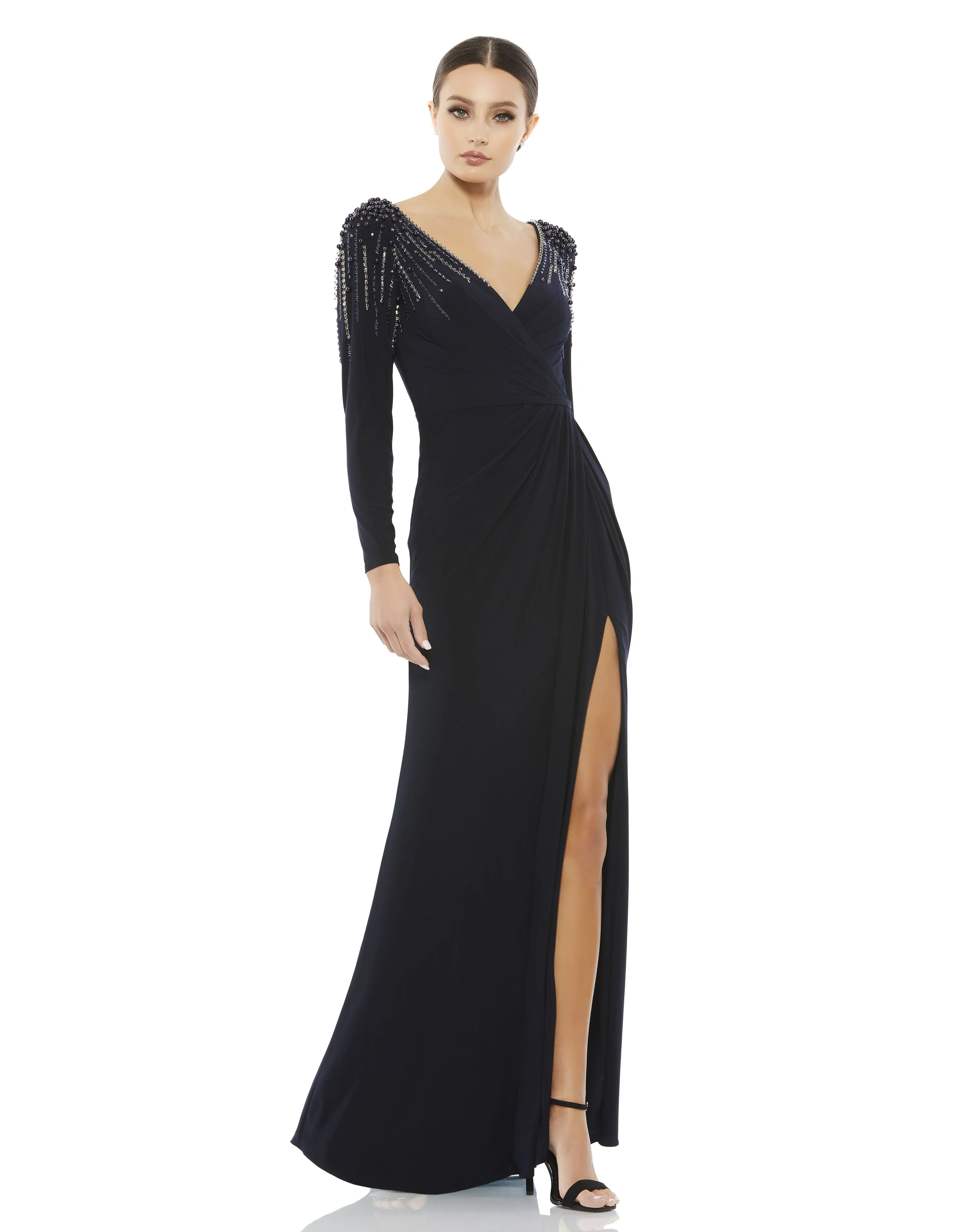 Brown Faux Wrap Jersey Gown w/ Embellished Accents sold by Mac Duggal product image thumbnail 4