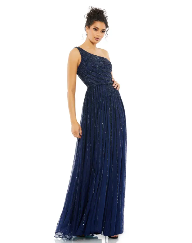 Brown Embellished One Shoulder A-Line Gown sold by Mac Duggal