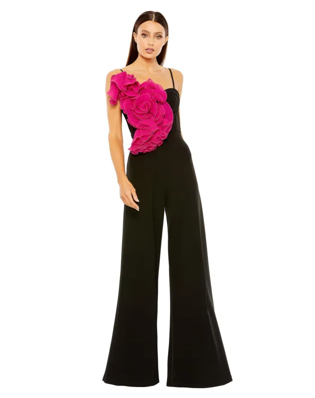 Black Oversized Ruffle Wide Leg Jumpsuit sold by Mac Duggal