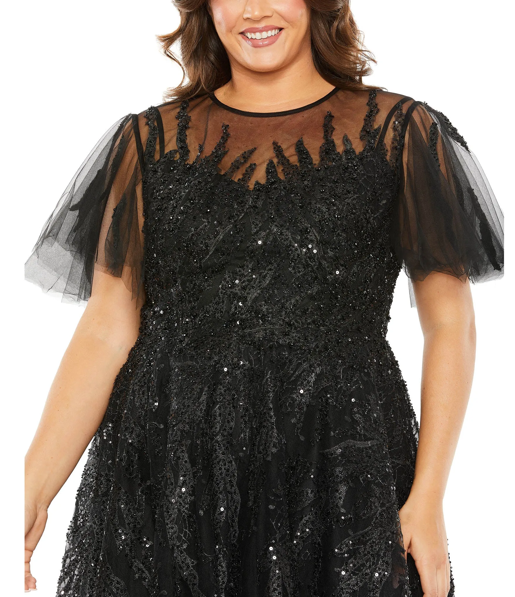 Purple High Neck Flutter Sleeve A Line Embellished Dress sold by Mac Duggal product image thumbnail 2