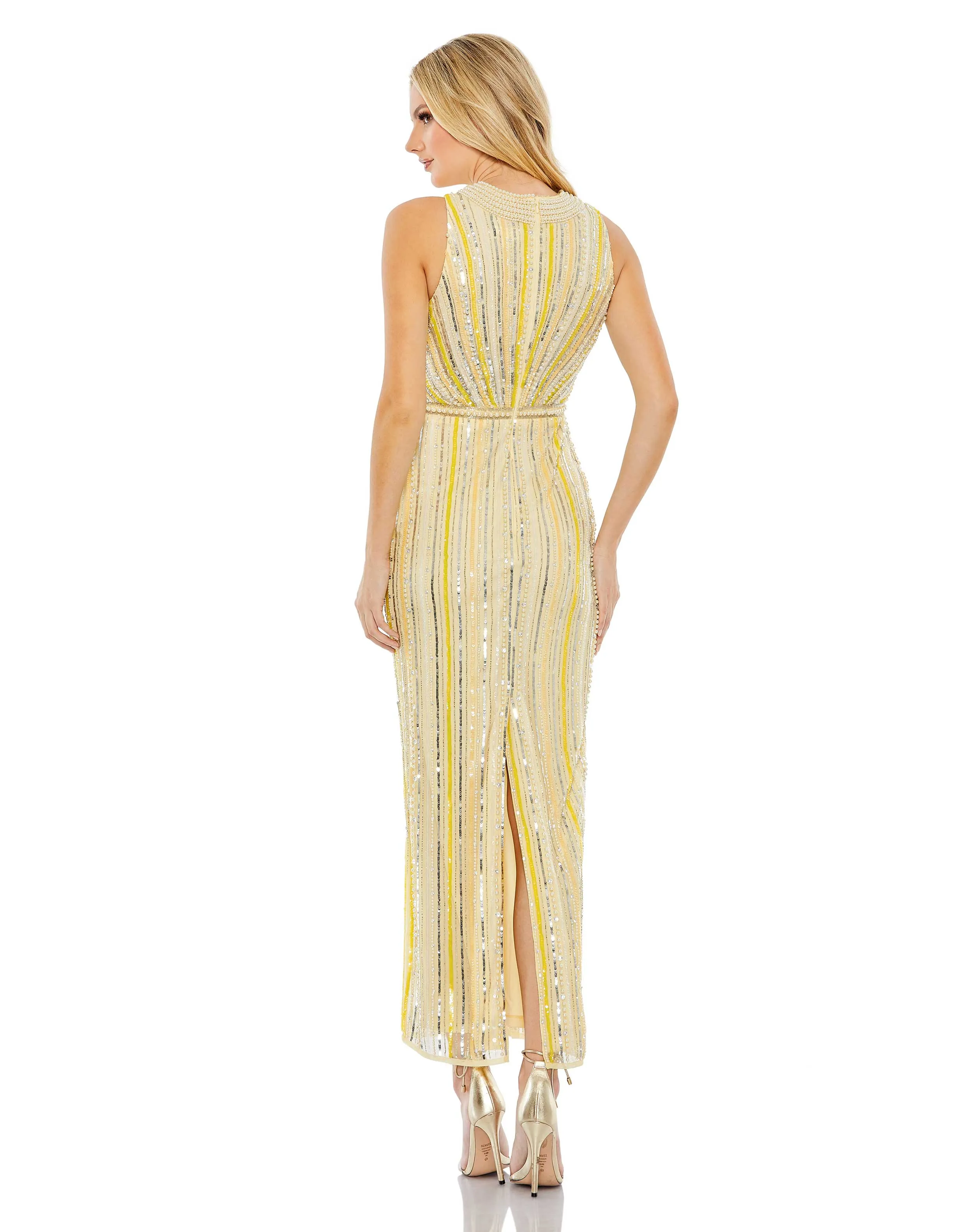 Yellow Embellished Halter Neckline Sheath Dress sold by Mac Duggal product image thumbnail 3