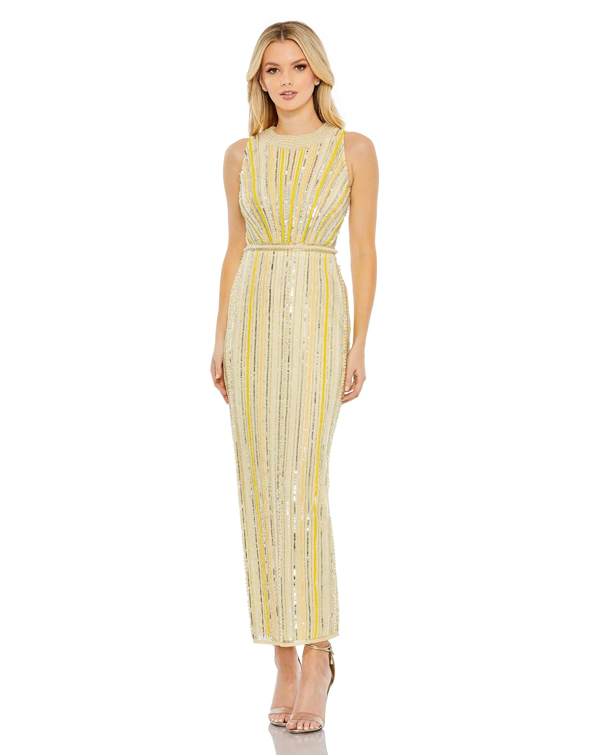 Yellow Embellished Halter Neckline Sheath Dress sold by Mac Duggal