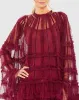 Black High Neck Ruffle Bell Sleeve Trapeze Dress sold by Mac Duggal