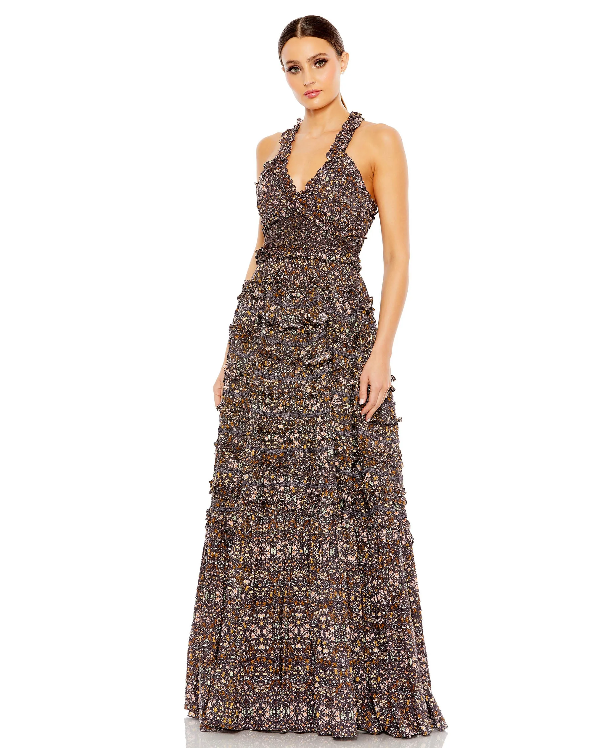 Cross Back Floral Ruffle Tiered Smock Dress sold by Mac Duggal