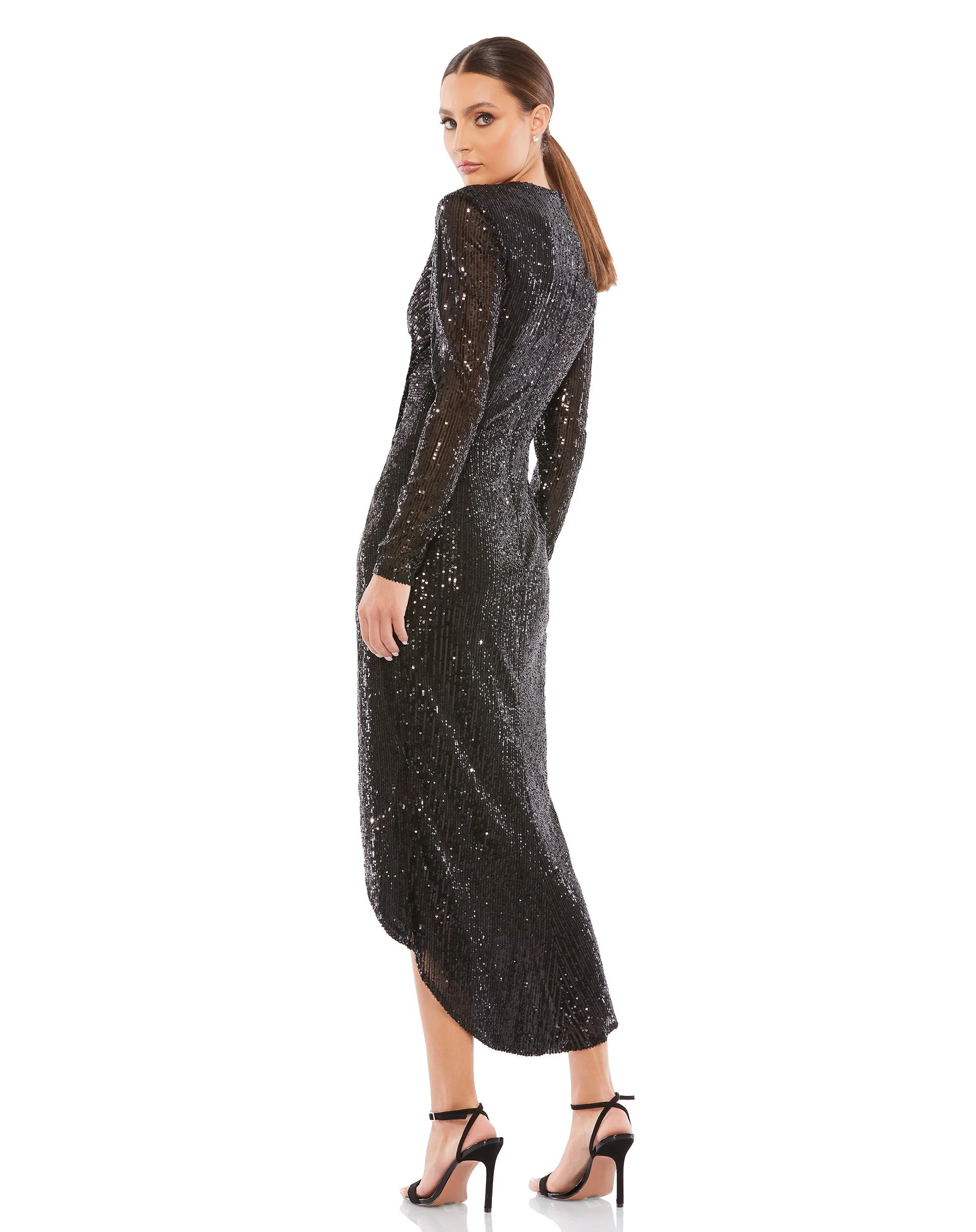 Gold Sequined High Low Front Twist Midi Dress sold by Mac Duggal product image thumbnail 3