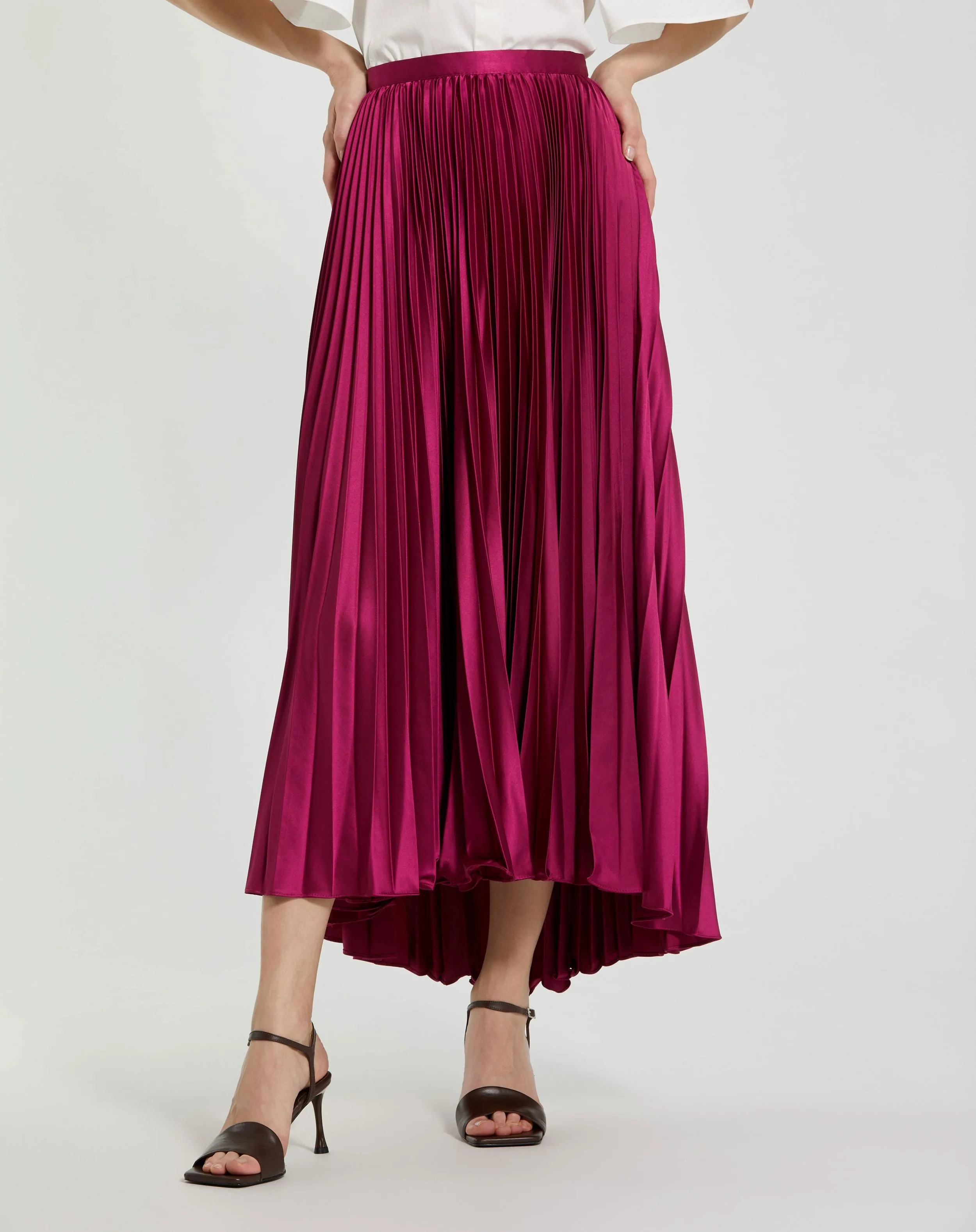 Purple Pleated Satin Maxi Skirt sold by Mac Duggal