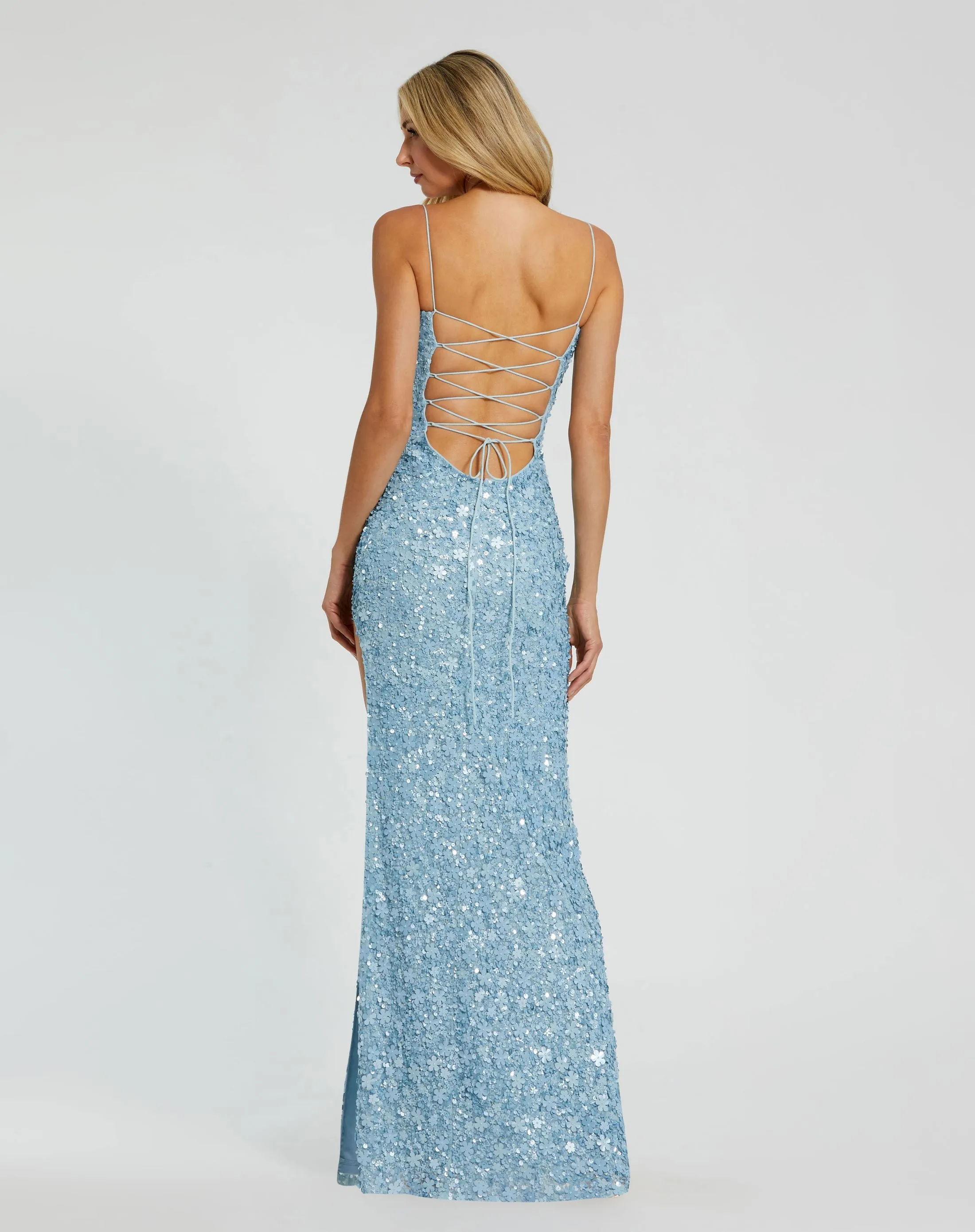 Blue Embellished Spaghetti Strap Sweetheart Gown with Slit sold by Mac Duggal product image thumbnail 3