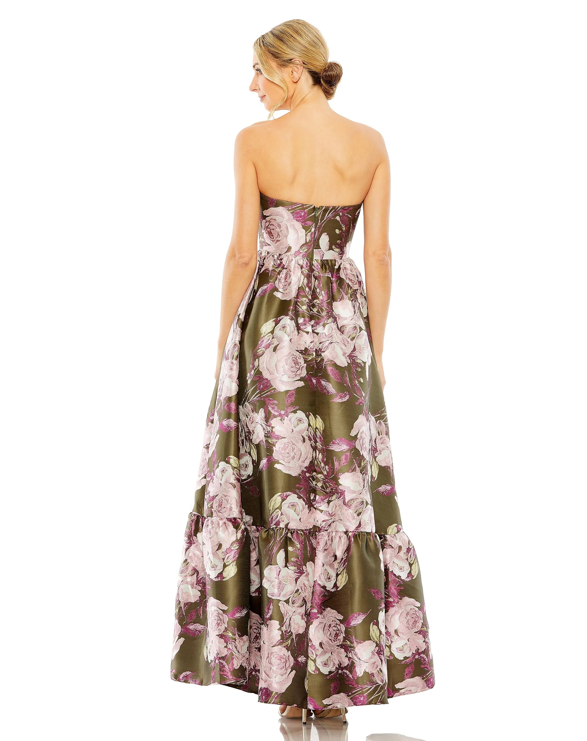 Green Strapless Bottom Ruffle Floral Gown sold by Mac Duggal product image thumbnail 3