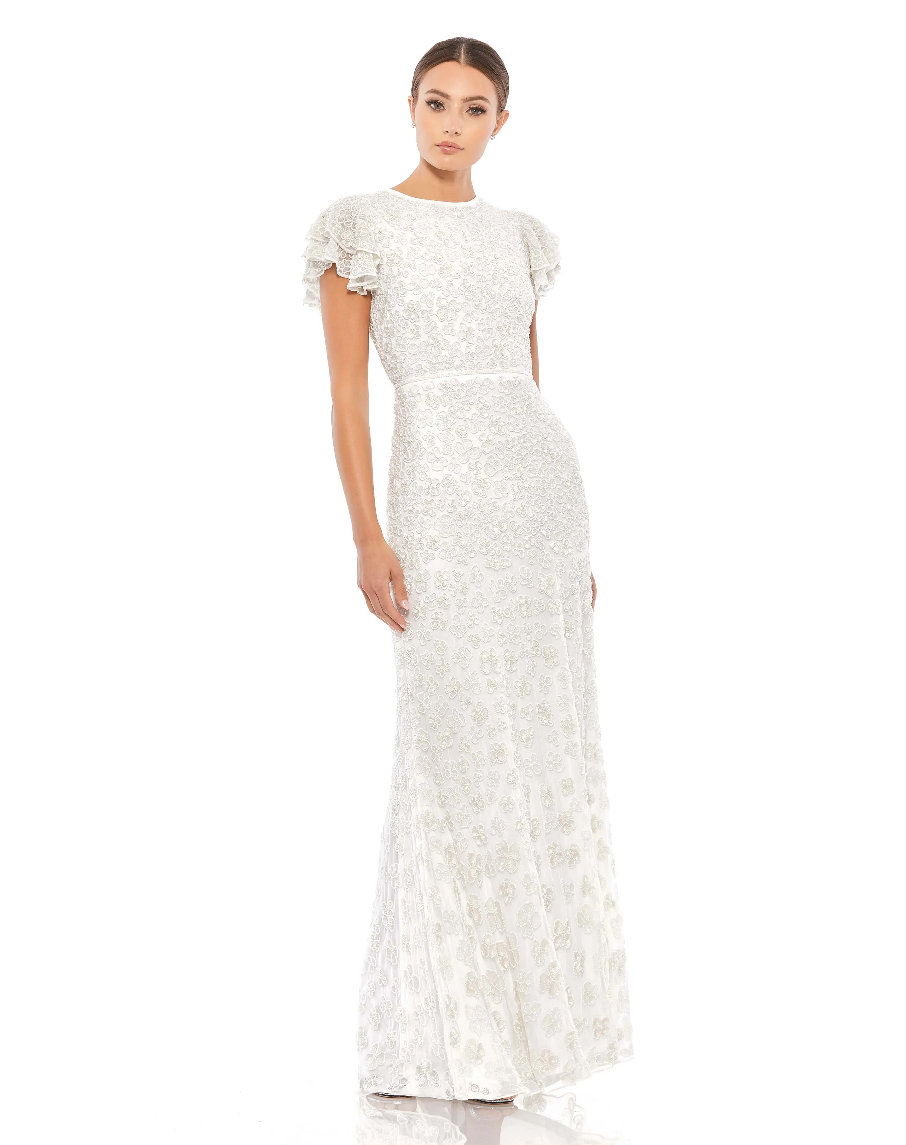 Black High Neck Flutter Cap Sleeve Gown sold by Mac Duggal product image thumbnail 4