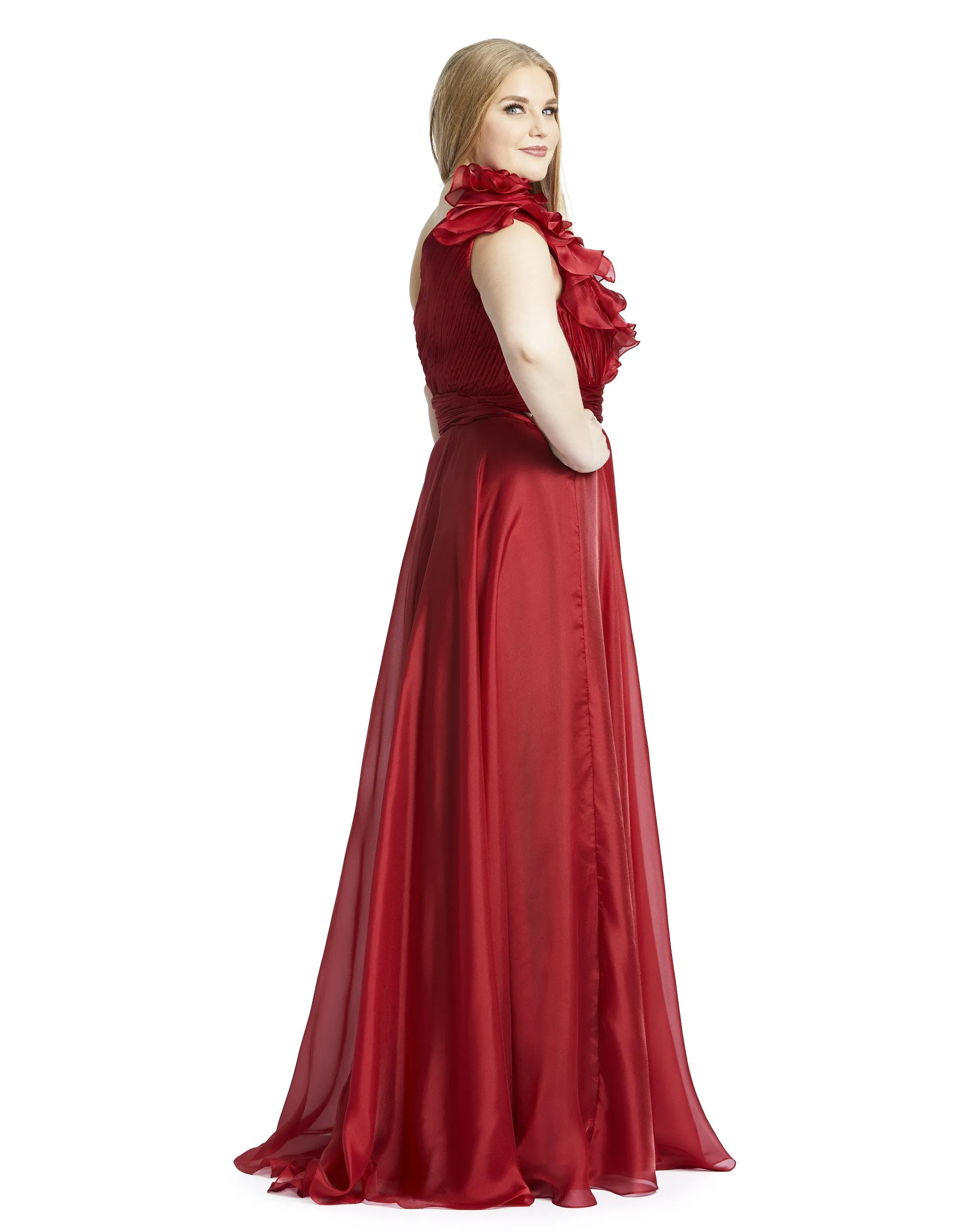 Navy One Shoulder Ruffle Evening Gown (Plus) sold by Mac Duggal product image thumbnail 3