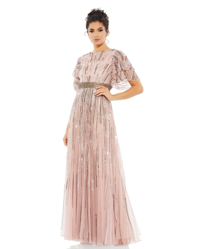 Pink Embellished Full Length Layered Sleeve Gown - FINAL SALE sold by Mac Duggal