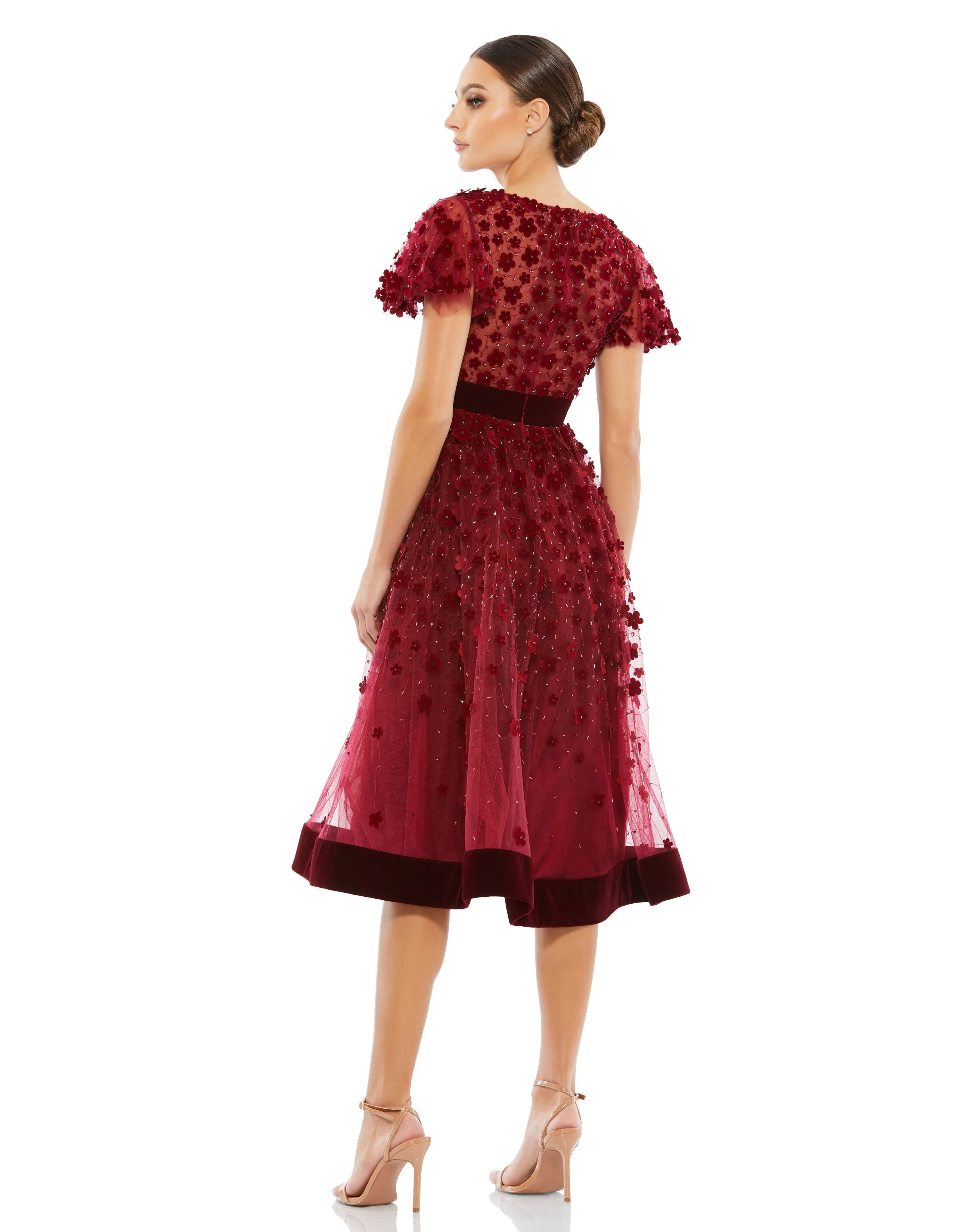 Embellished Butterfly Sleeve Velvet Hem Midi Dress sold by Mac Duggal product image thumbnail 5