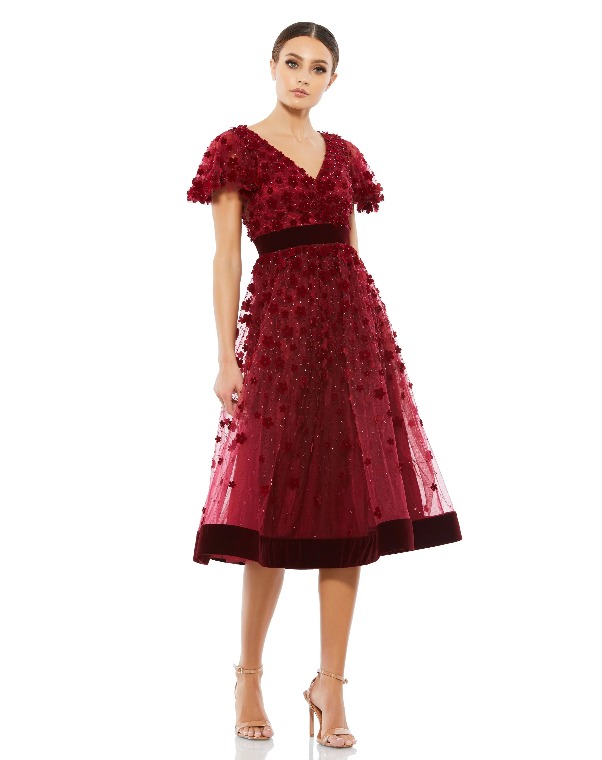 Embellished Butterfly Sleeve Velvet Hem Midi Dress sold by Mac Duggal product image thumbnail 4