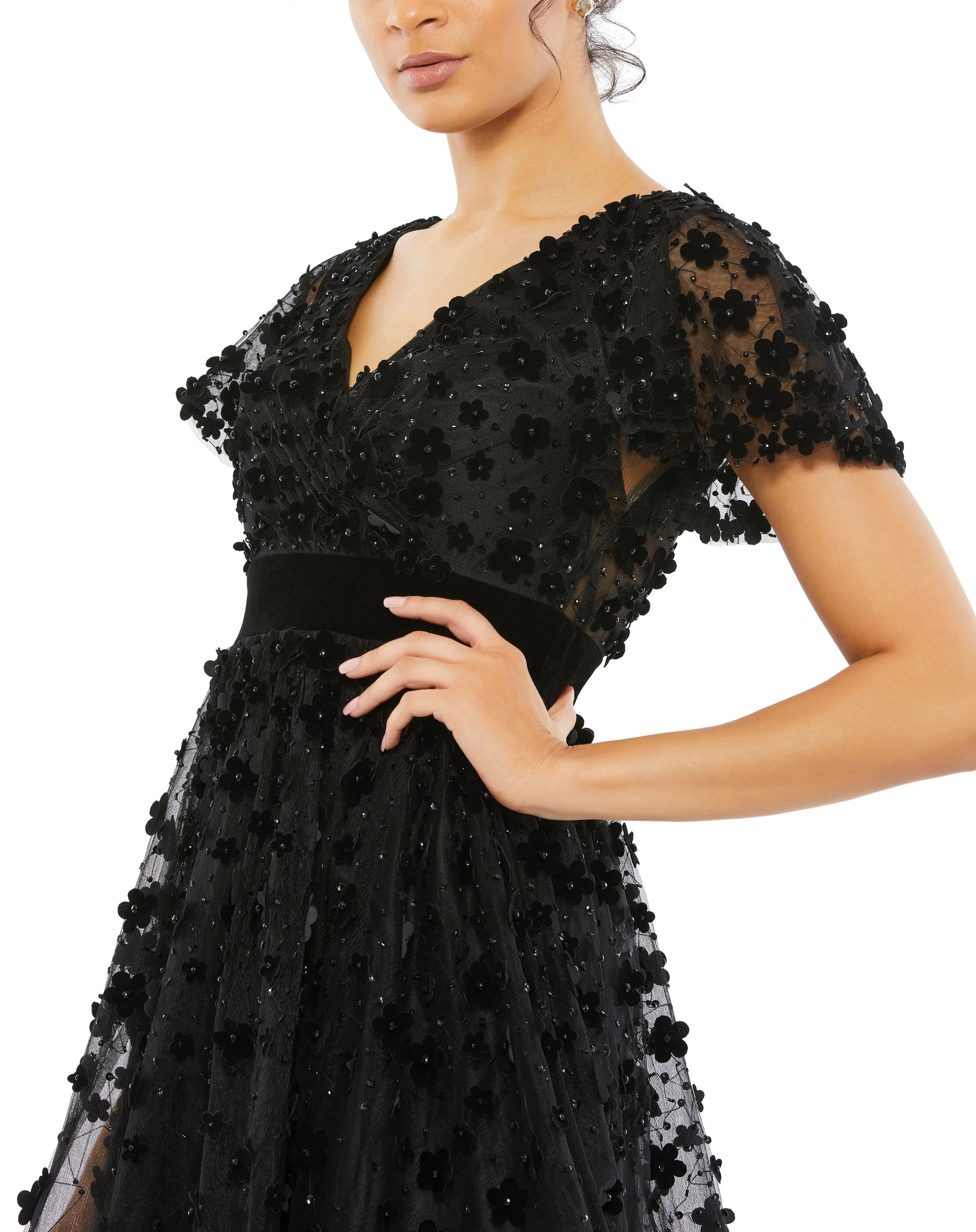 Embellished Butterfly Sleeve Velvet Hem Midi Dress sold by Mac Duggal product image thumbnail 3
