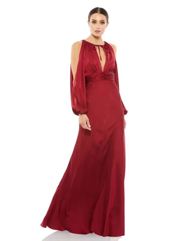 Tied Keyhole Cold Shoulder Bishop Sleeve Gown | Sample | Sz. 2 sold by Mac Duggal
