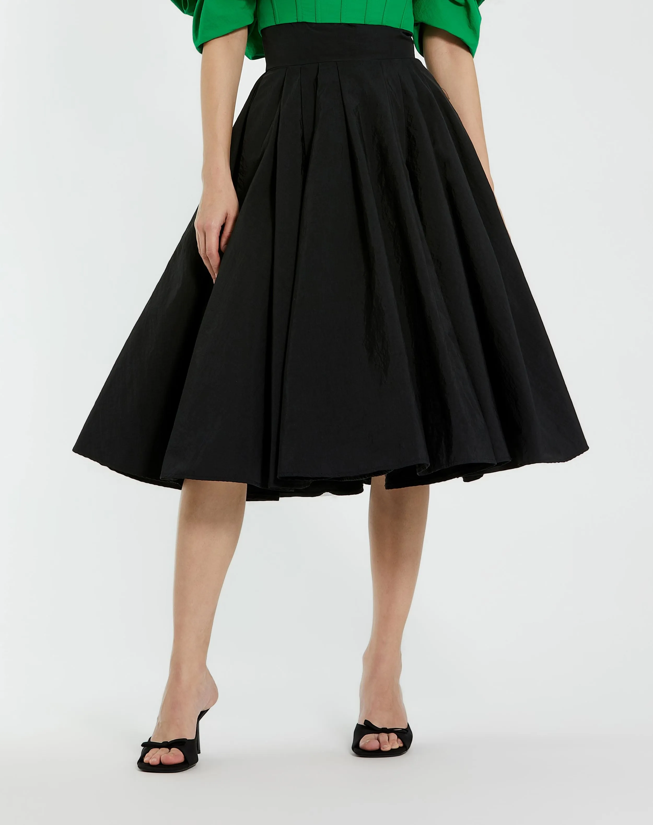 The Bubbly Black Faille High Waisted Midi Full Circle Skirt sold by Mac Duggal