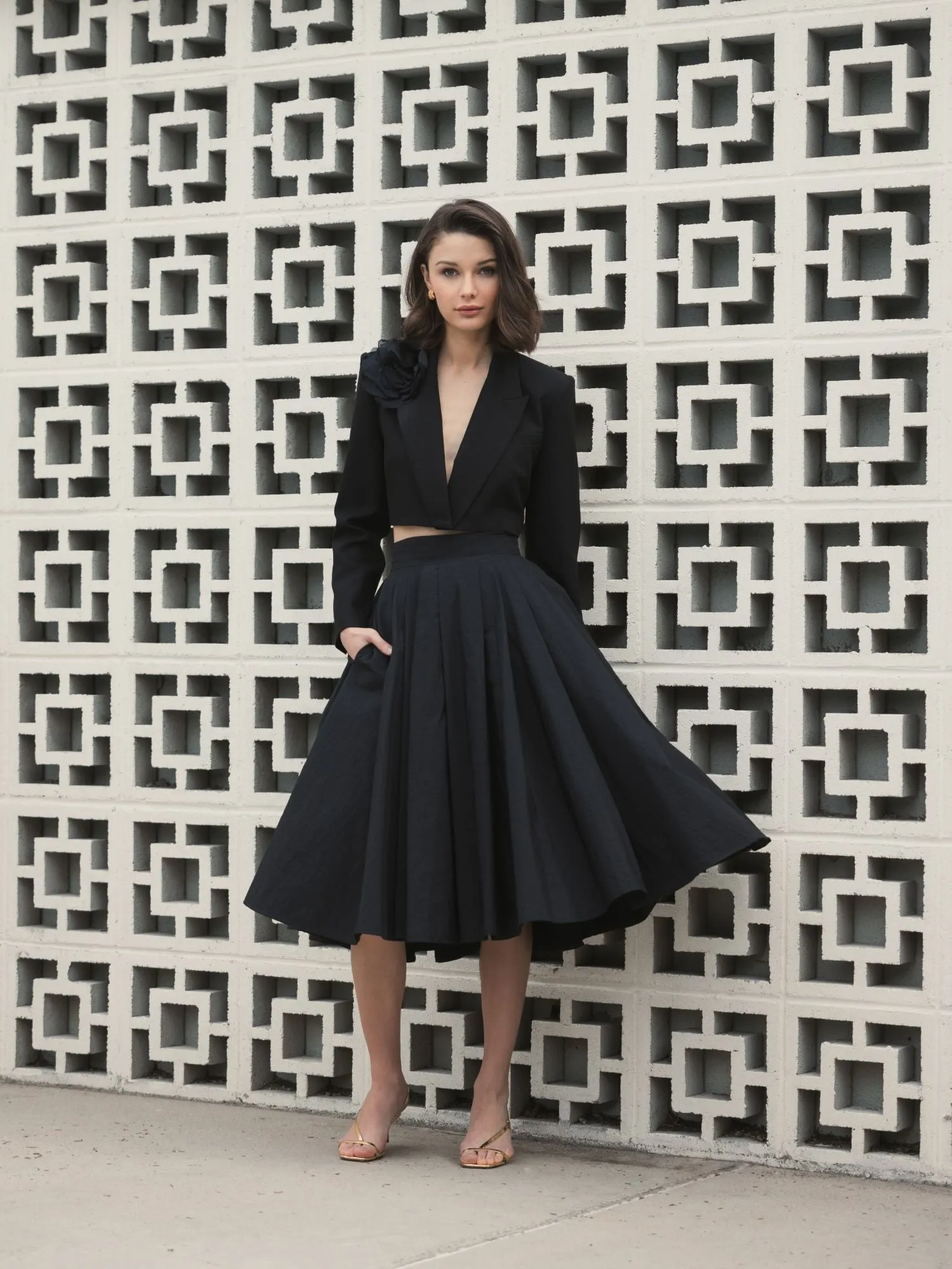The Bubbly Black Faille High Waisted Midi Full Circle Skirt sold by Mac Duggal product image thumbnail 5